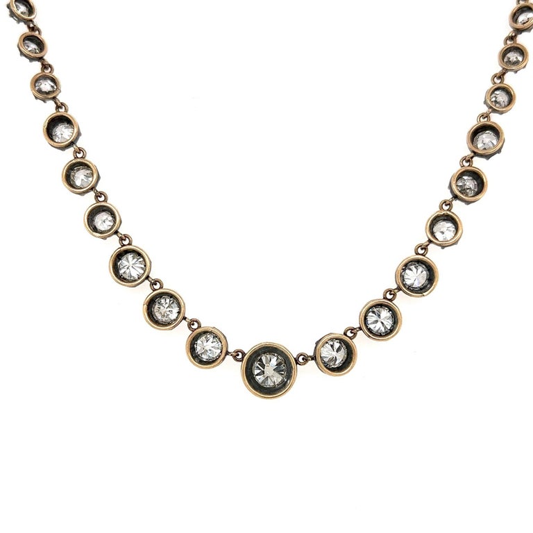 Diamond Gold and Silver Riviera Line Necklace Estate Fine Jewelry In Excellent Condition For Sale In Montreal, QC