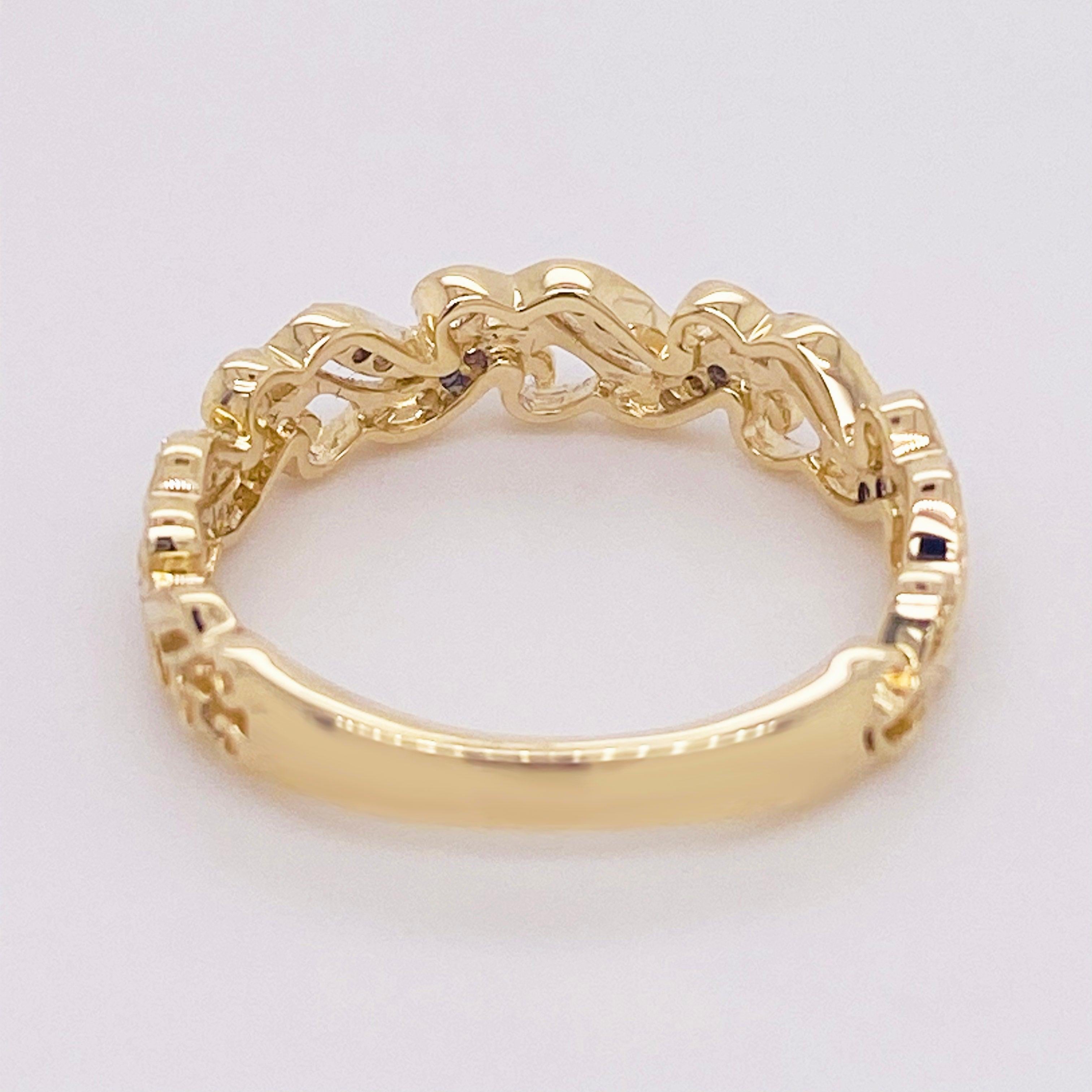 For Sale:  Diamond Gold Band, 14 Karat Yellow Gold Vine Ring, Wedding, Stackable, Nature 5