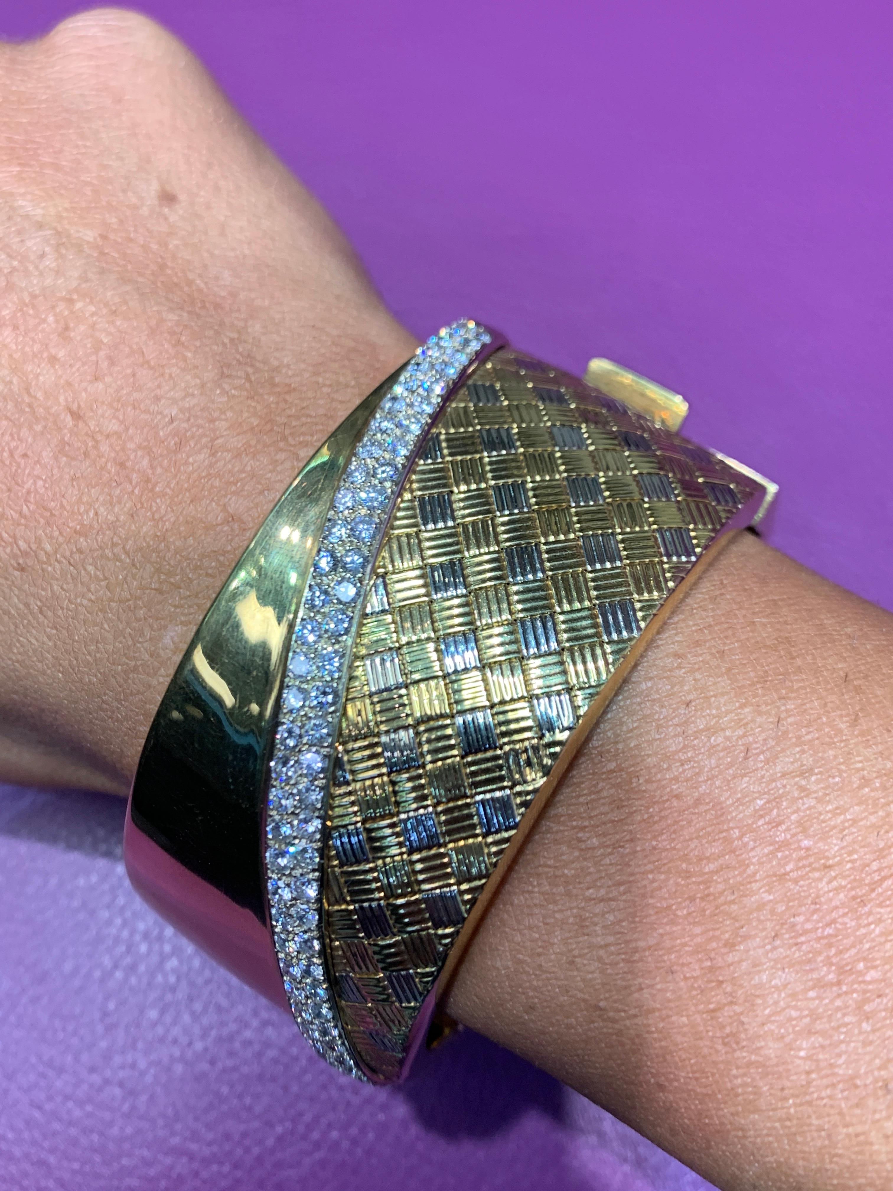 Diamond and Gold Bangle Cuff Bracelet For Sale 1