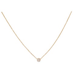 Diamond Gold Bezel Necklace, 0.22 Carat Yellow Gold Adjustable Chain