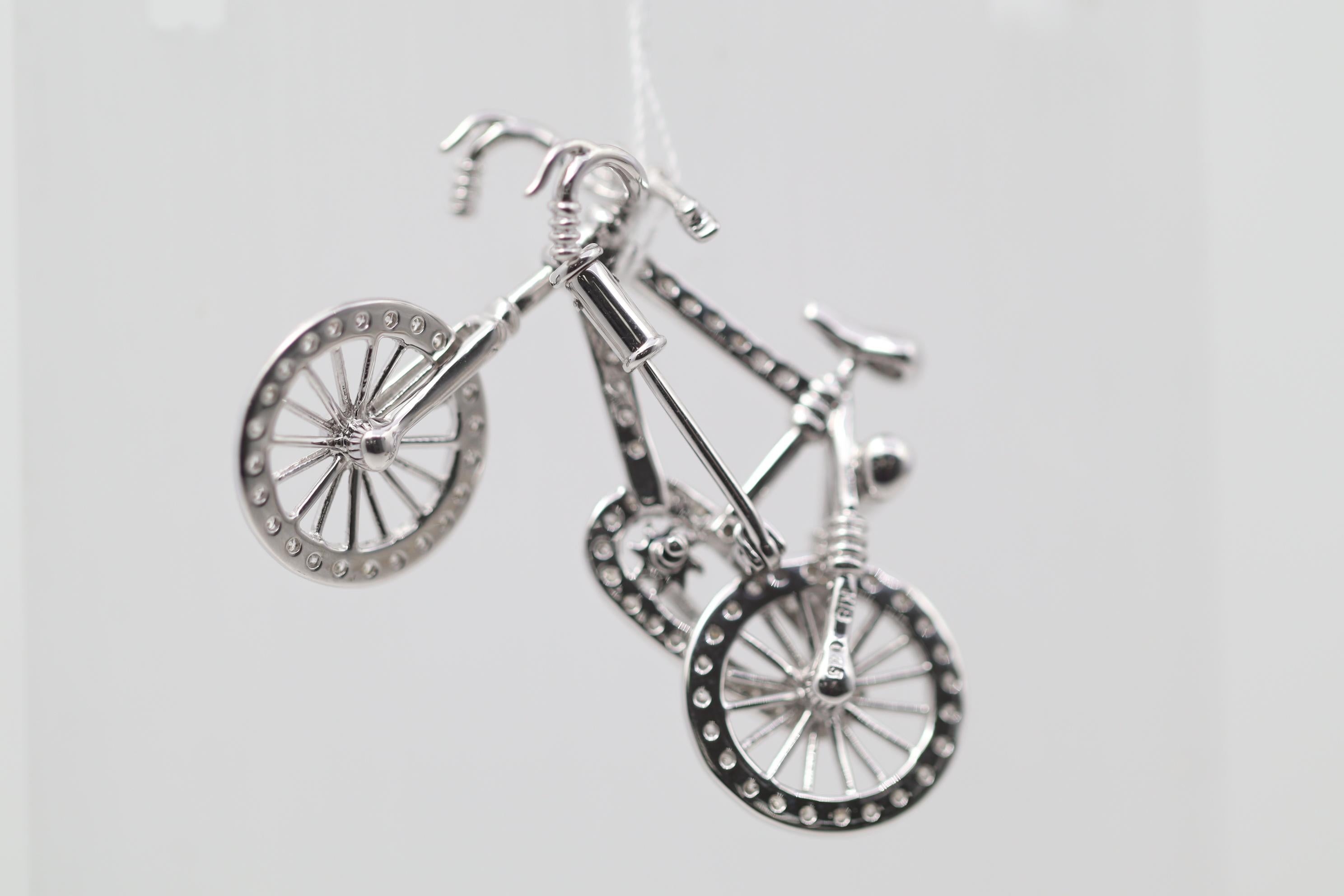 Women's or Men's Diamond Gold Bicycle Pin Brooch