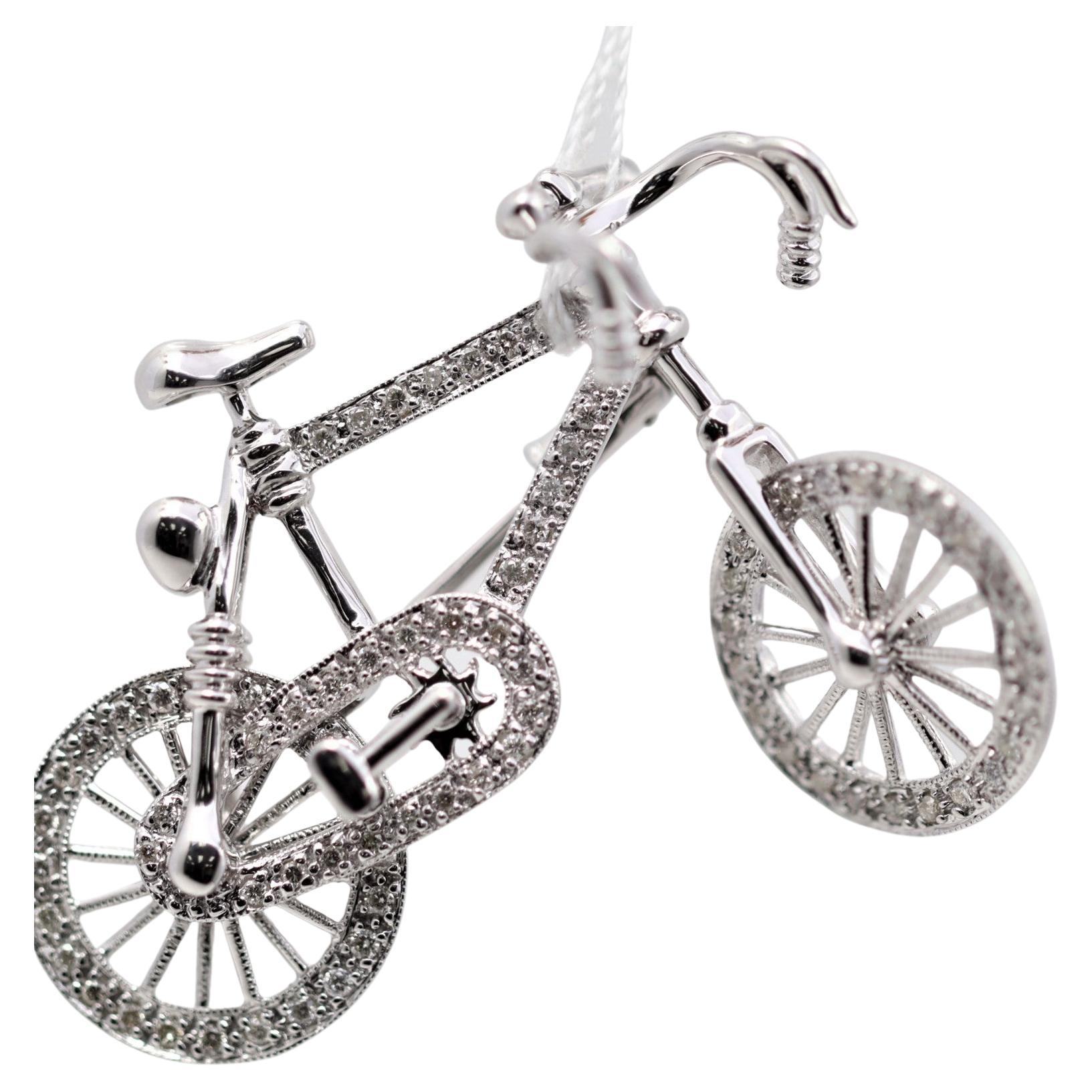 Diamond Gold Bicycle Pin Brooch