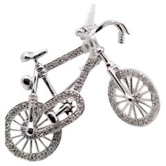Diamond Gold Bicycle Pin Brooch
