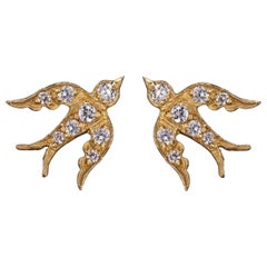 Diamond Yellow Gold Bird Stud Swallow Earrings Vogue