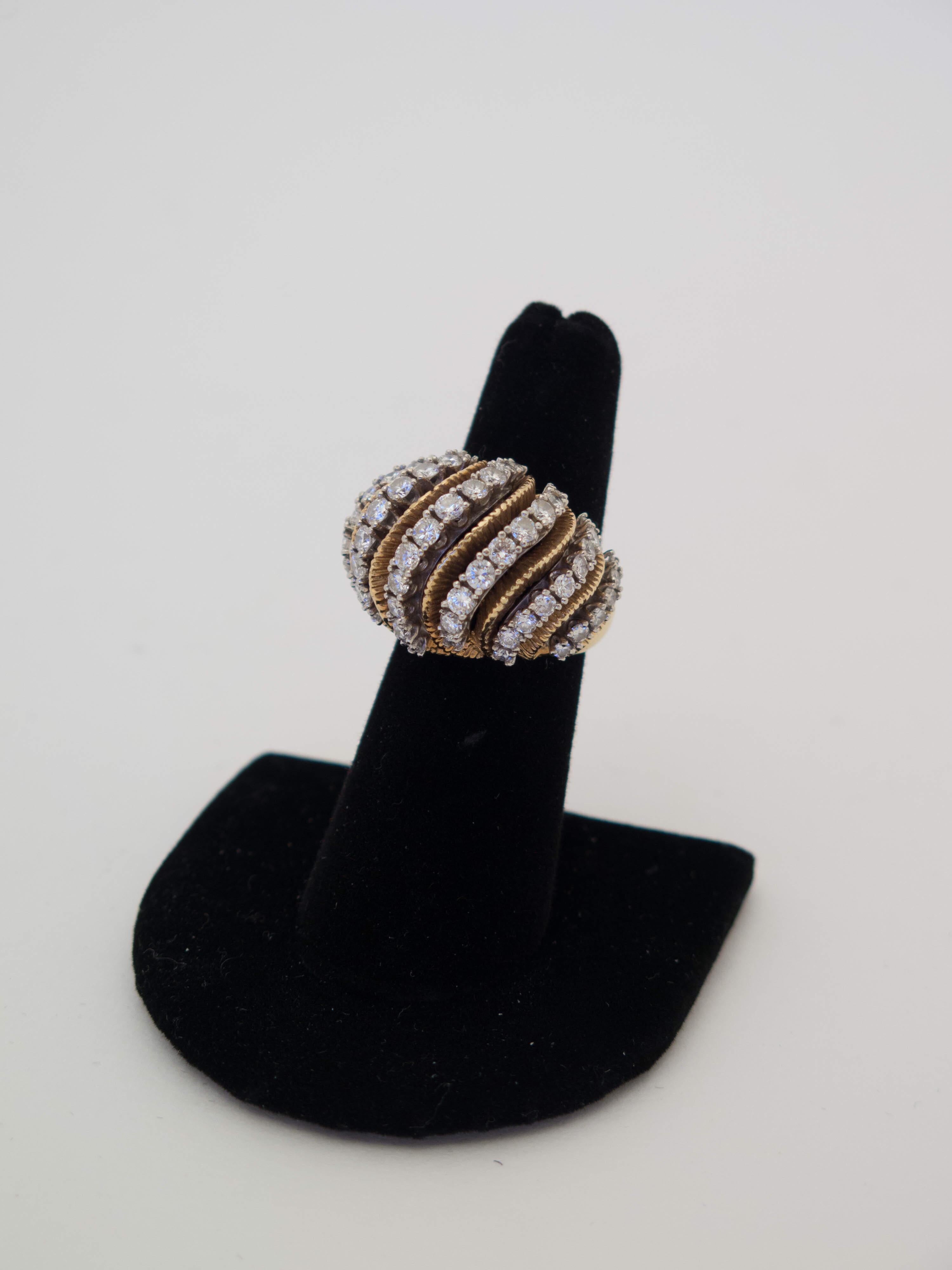 Modern 1960's Diamond and Gold Bombe Ring For Sale