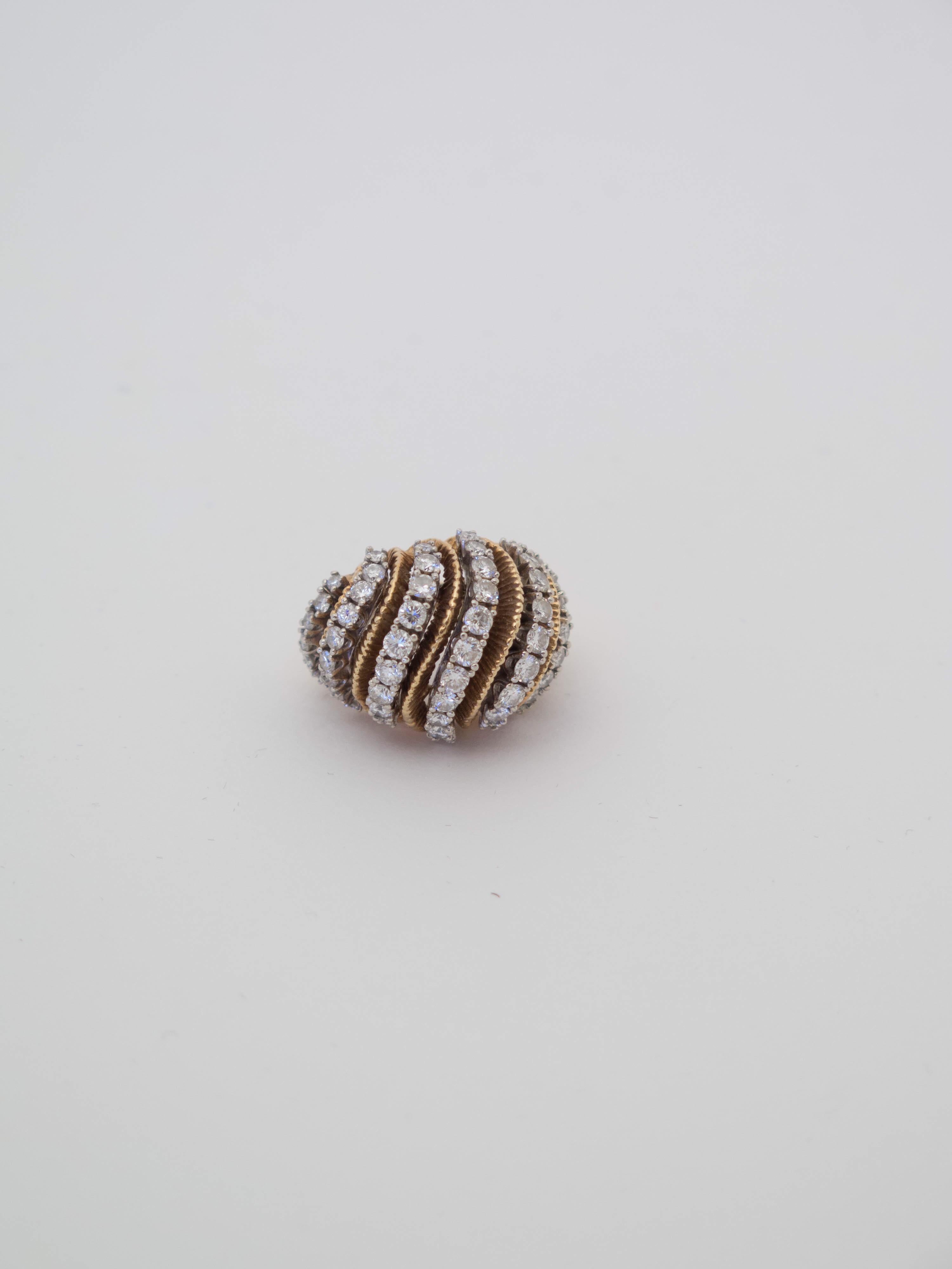 Round Cut 1960's Diamond and Gold Bombe Ring For Sale