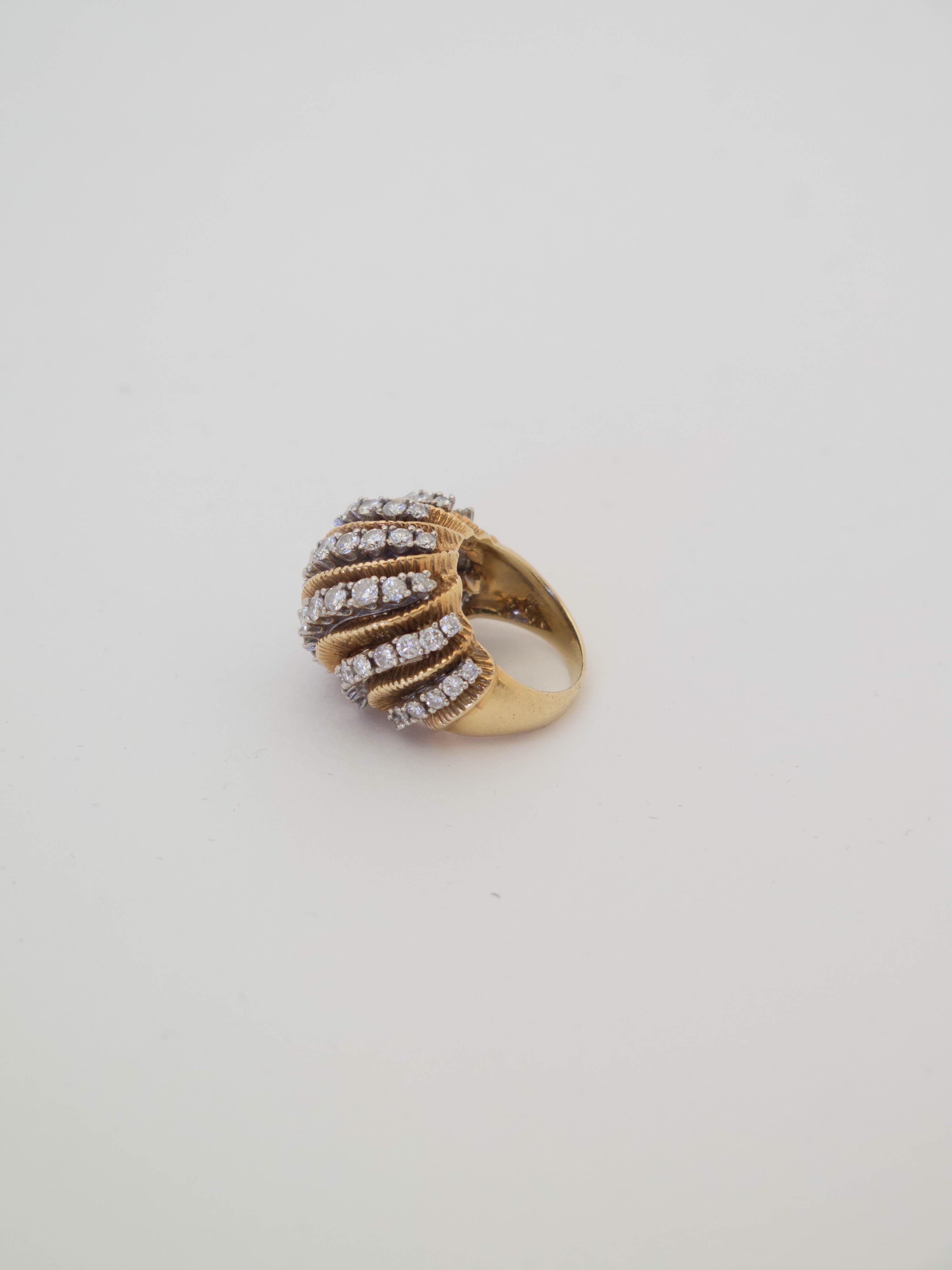 1960's Diamond and Gold Bombe Ring In Good Condition For Sale In Austin, TX
