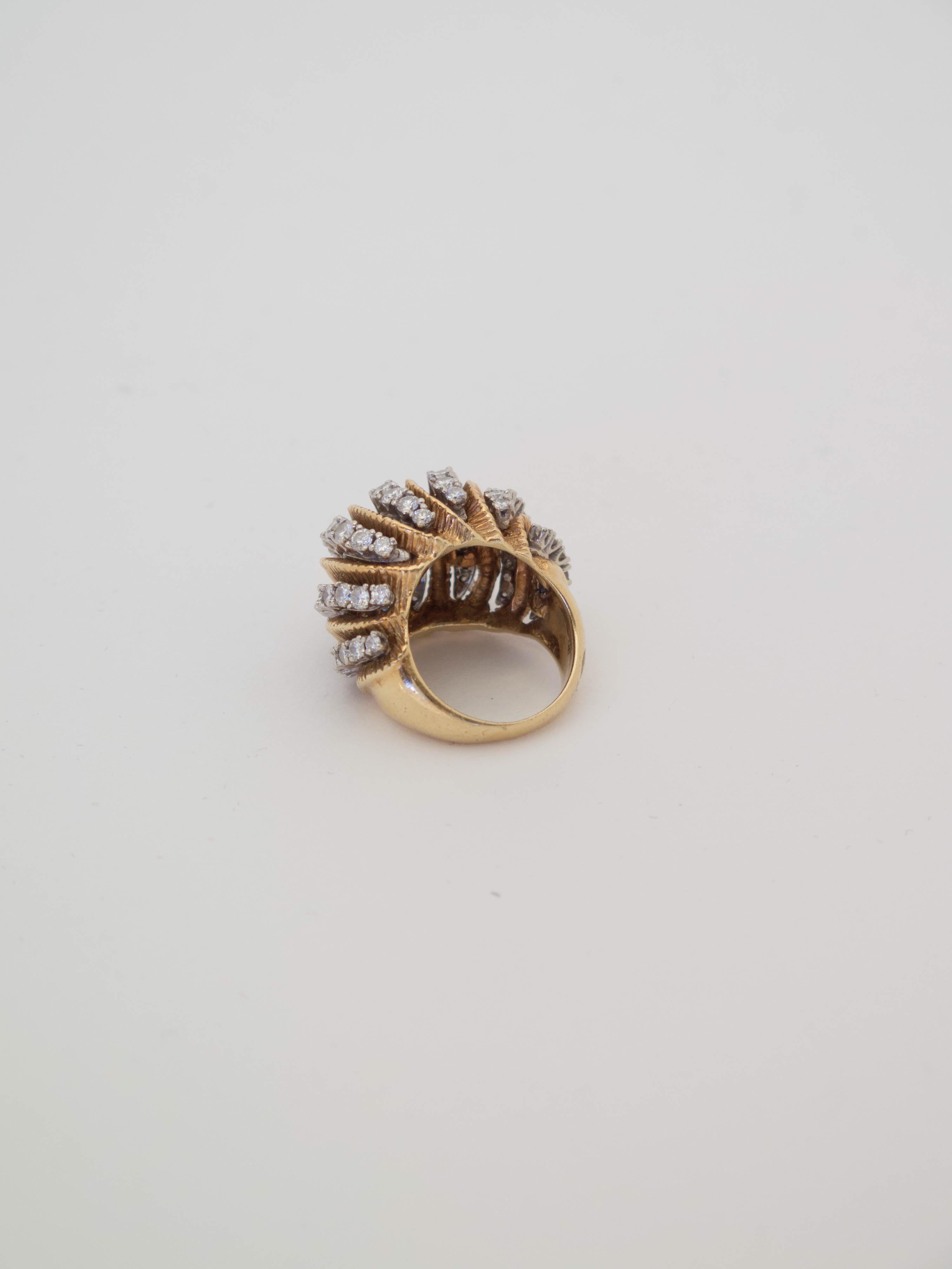 1960's Diamond and Gold Bombe Ring For Sale 1