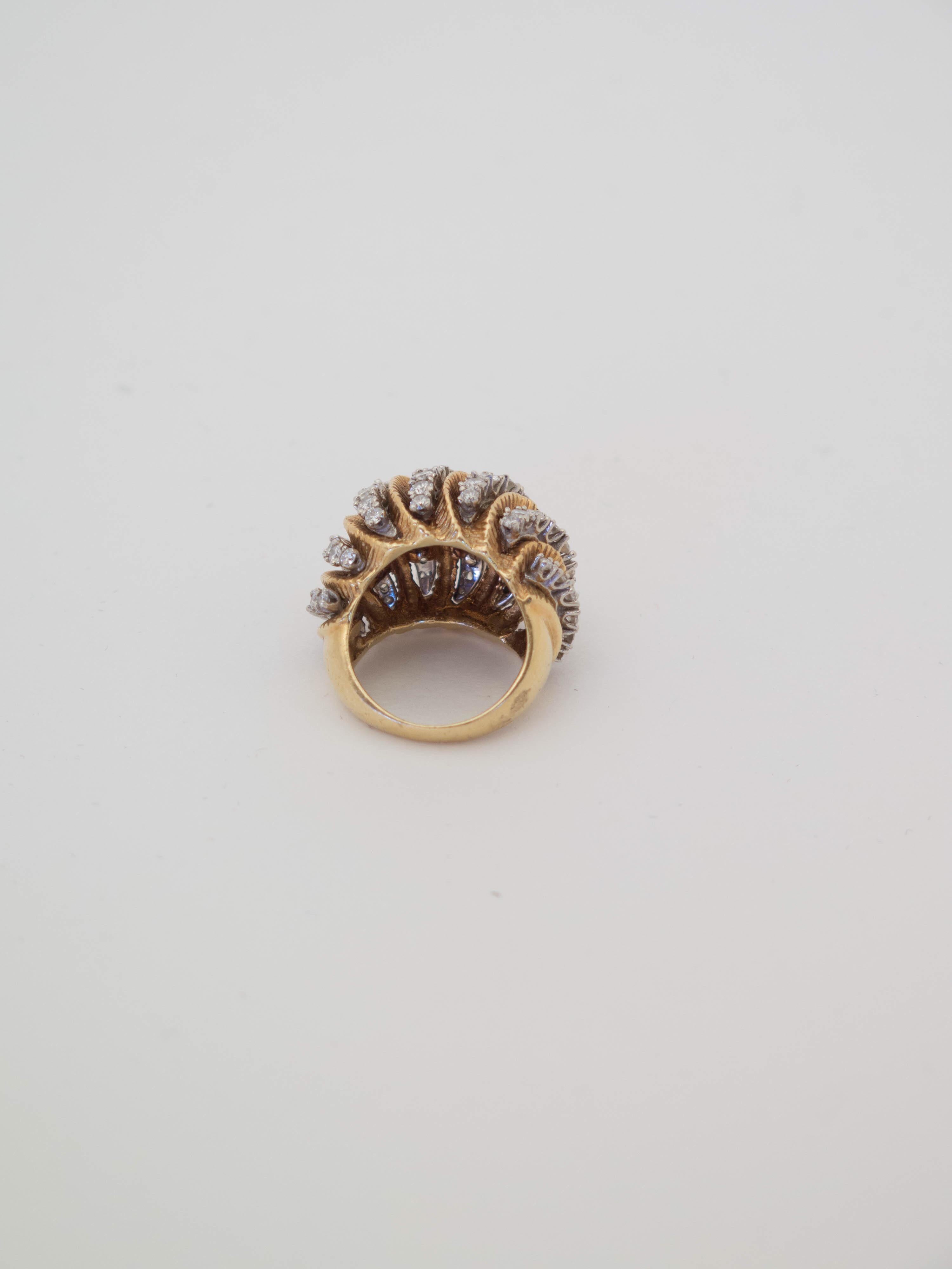 1960's Diamond and Gold Bombe Ring For Sale 3