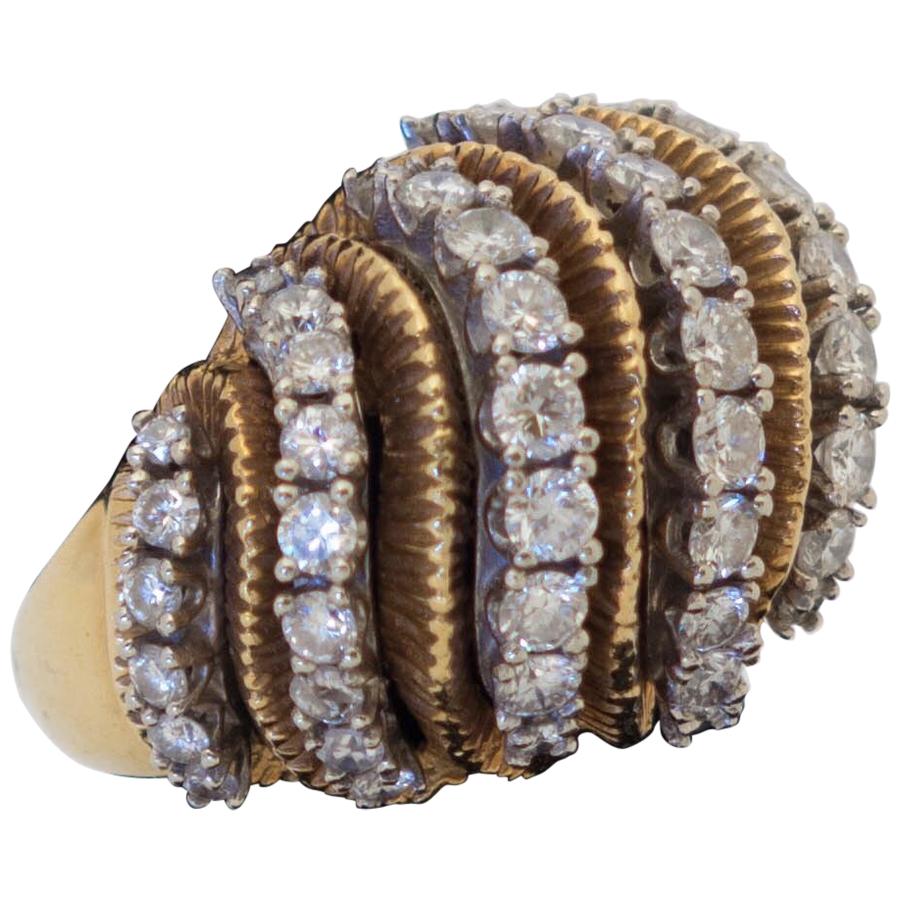 1960's Diamond and Gold Bombe Ring For Sale