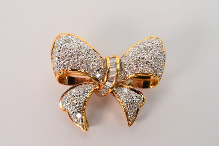 Diamond and Gold Bow Brooch Pin Pendant at 1stDibs