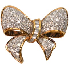 Diamond and Gold Bow Brooch Pin Pendant