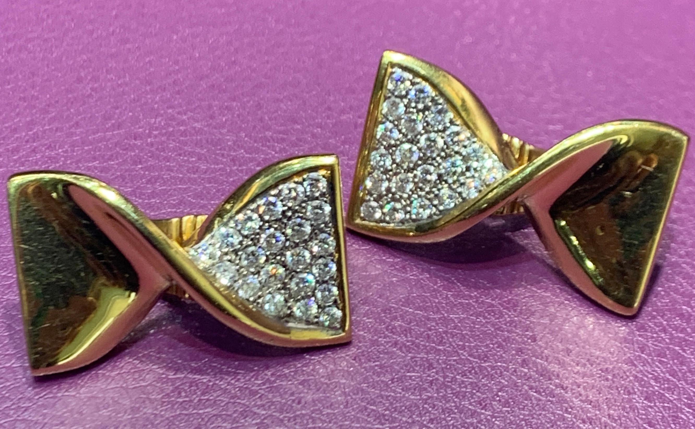 Diamond and Gold Bow Earrings For Sale 1