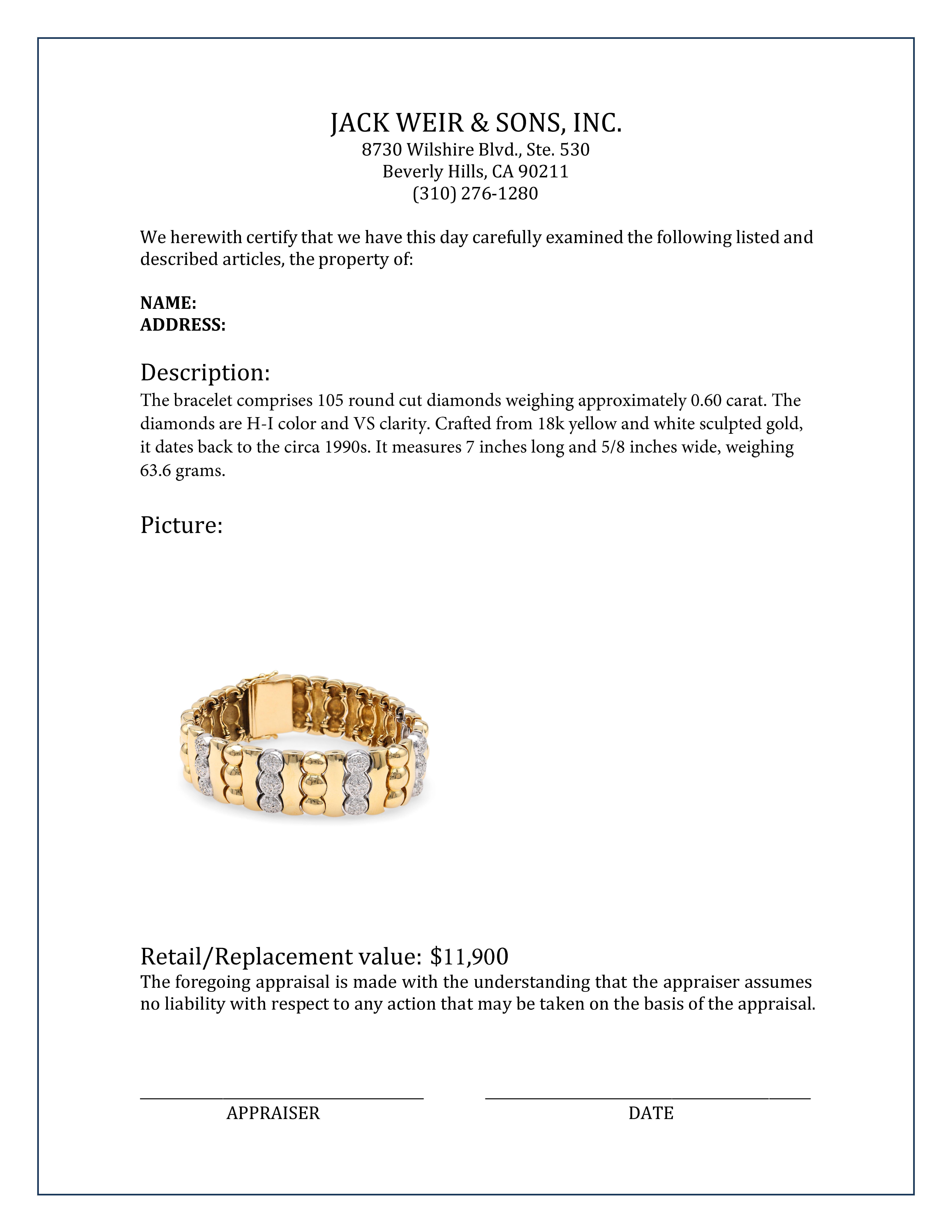 Women's or Men's Diamond Gold Bracelet For Sale