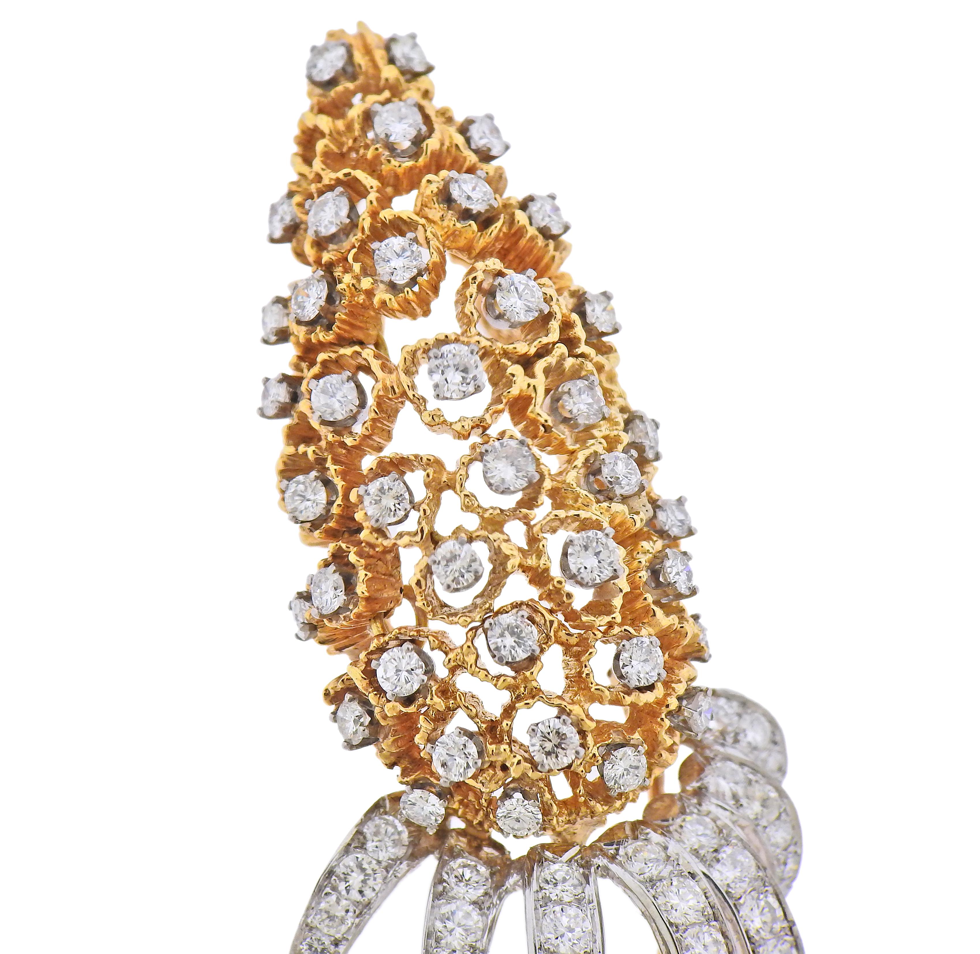 Round Cut Diamond Gold Brooch Pin For Sale