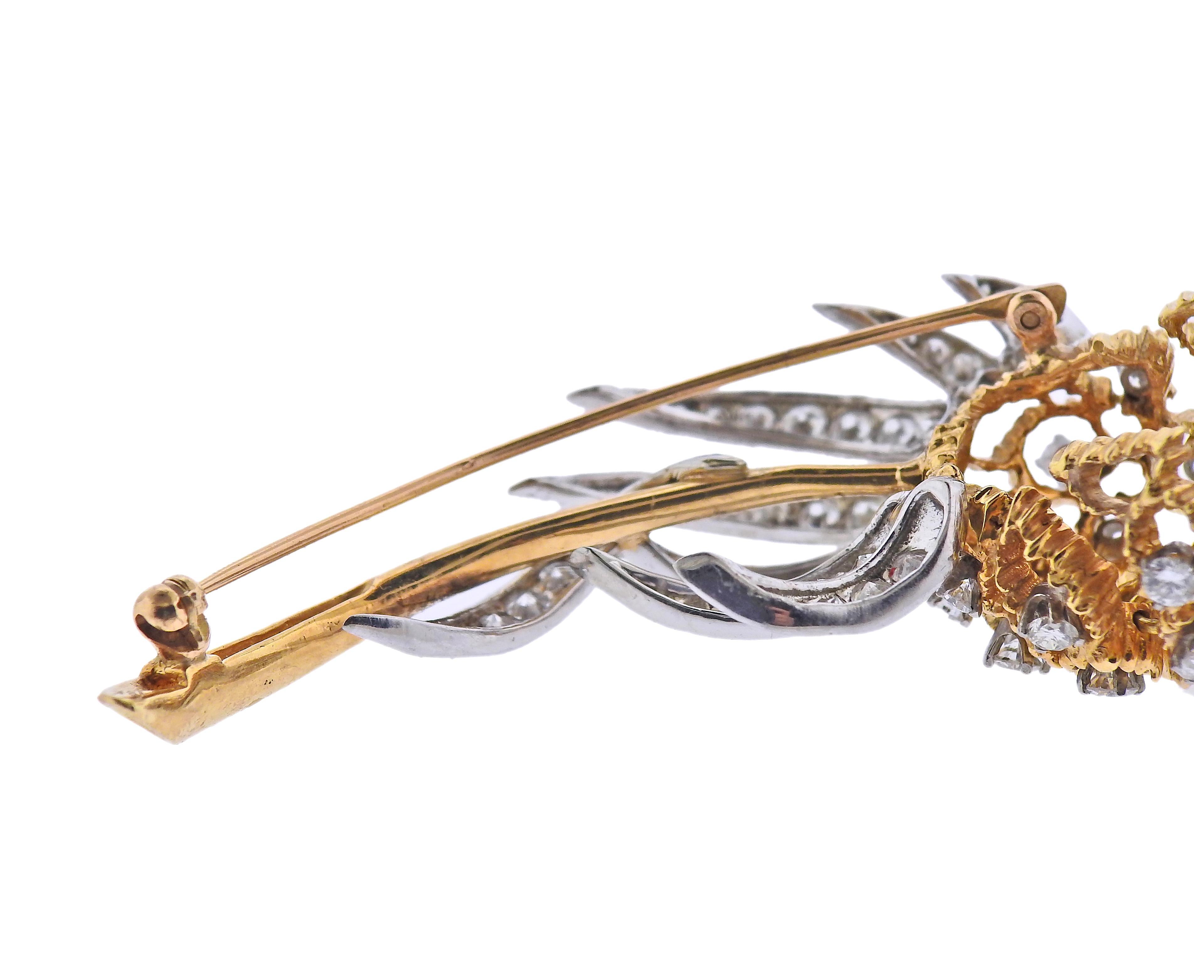 Women's Diamond Gold Brooch Pin For Sale