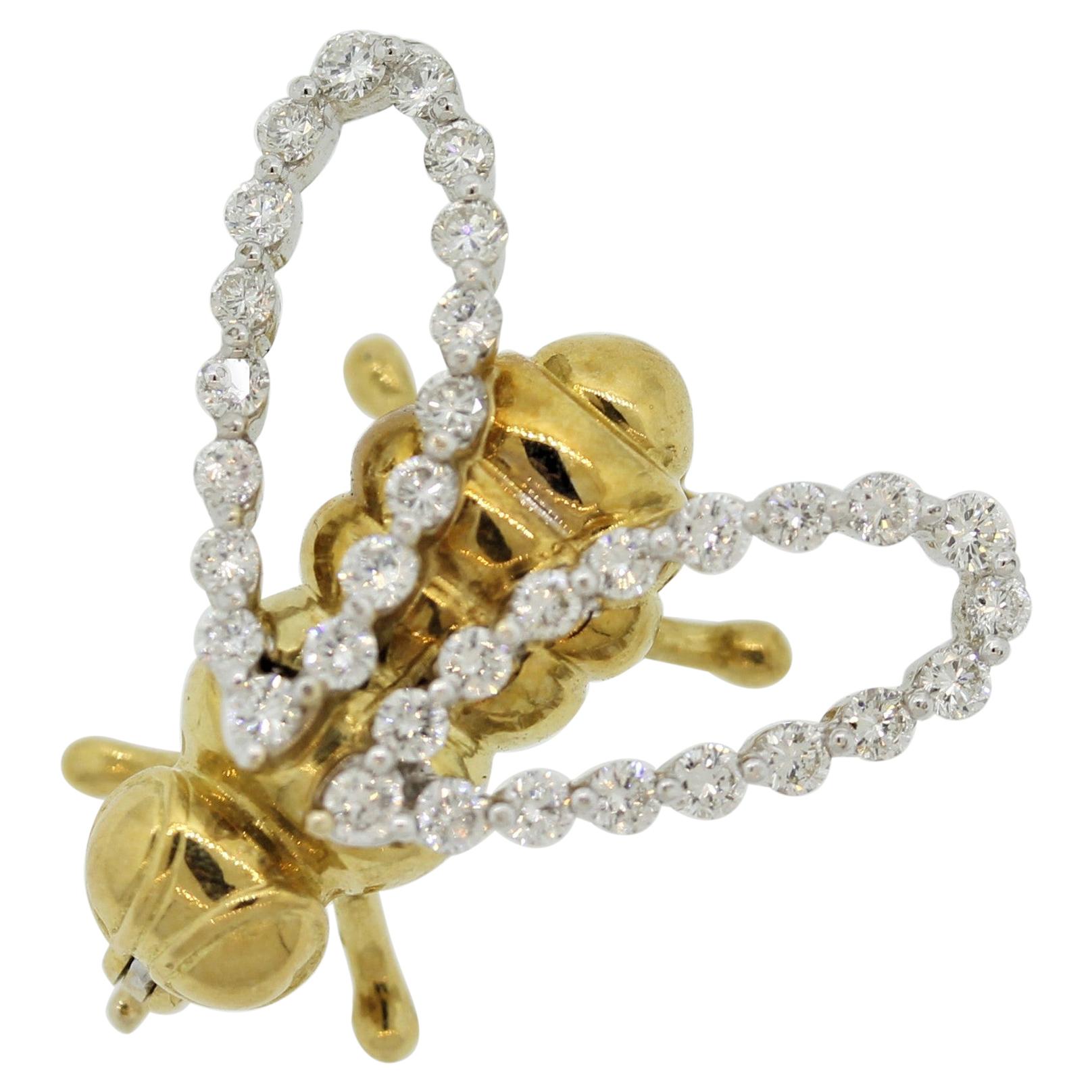 Diamond Gold Bumblebee Brooch Pin