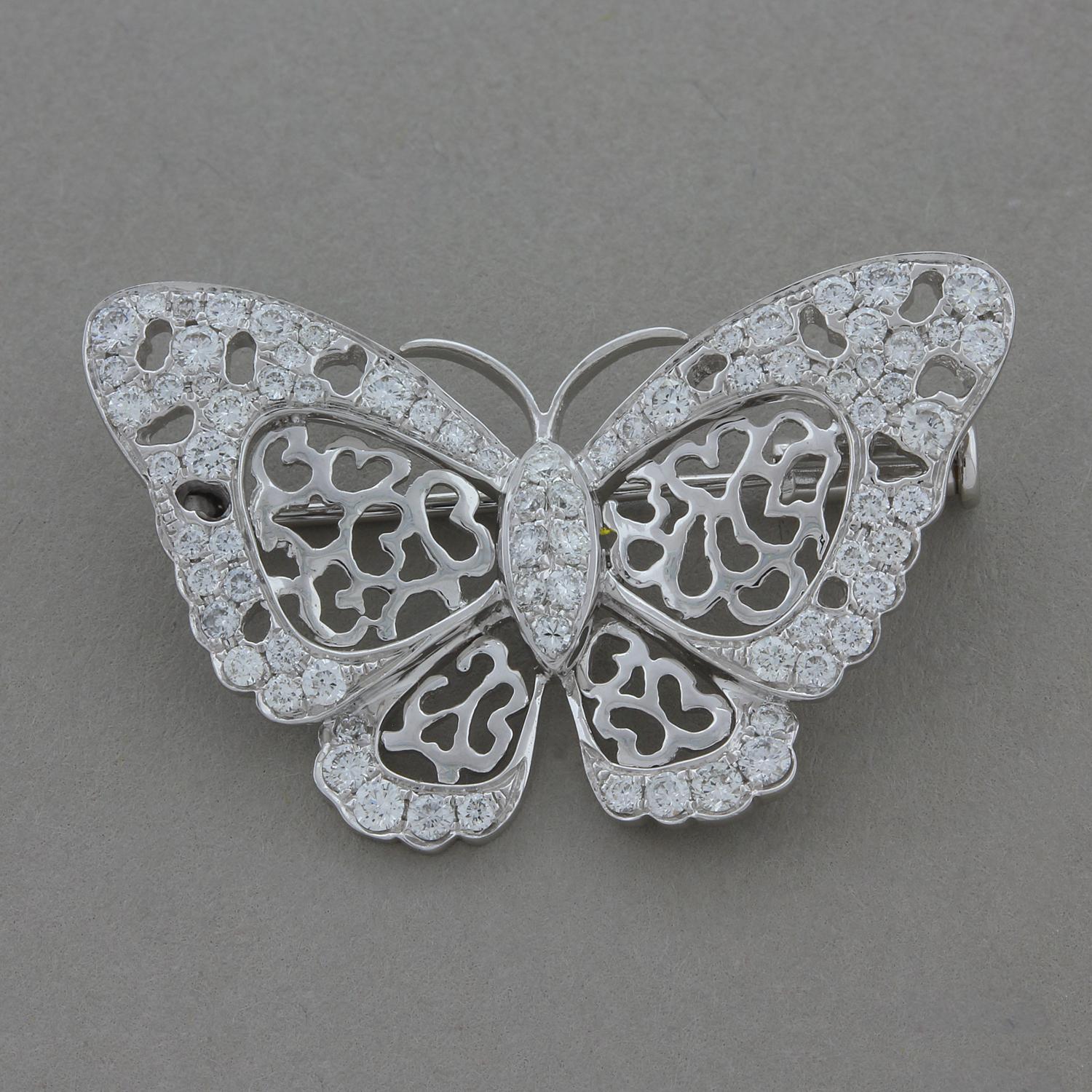 Women's or Men's Diamond Gold Butterfly Brooch