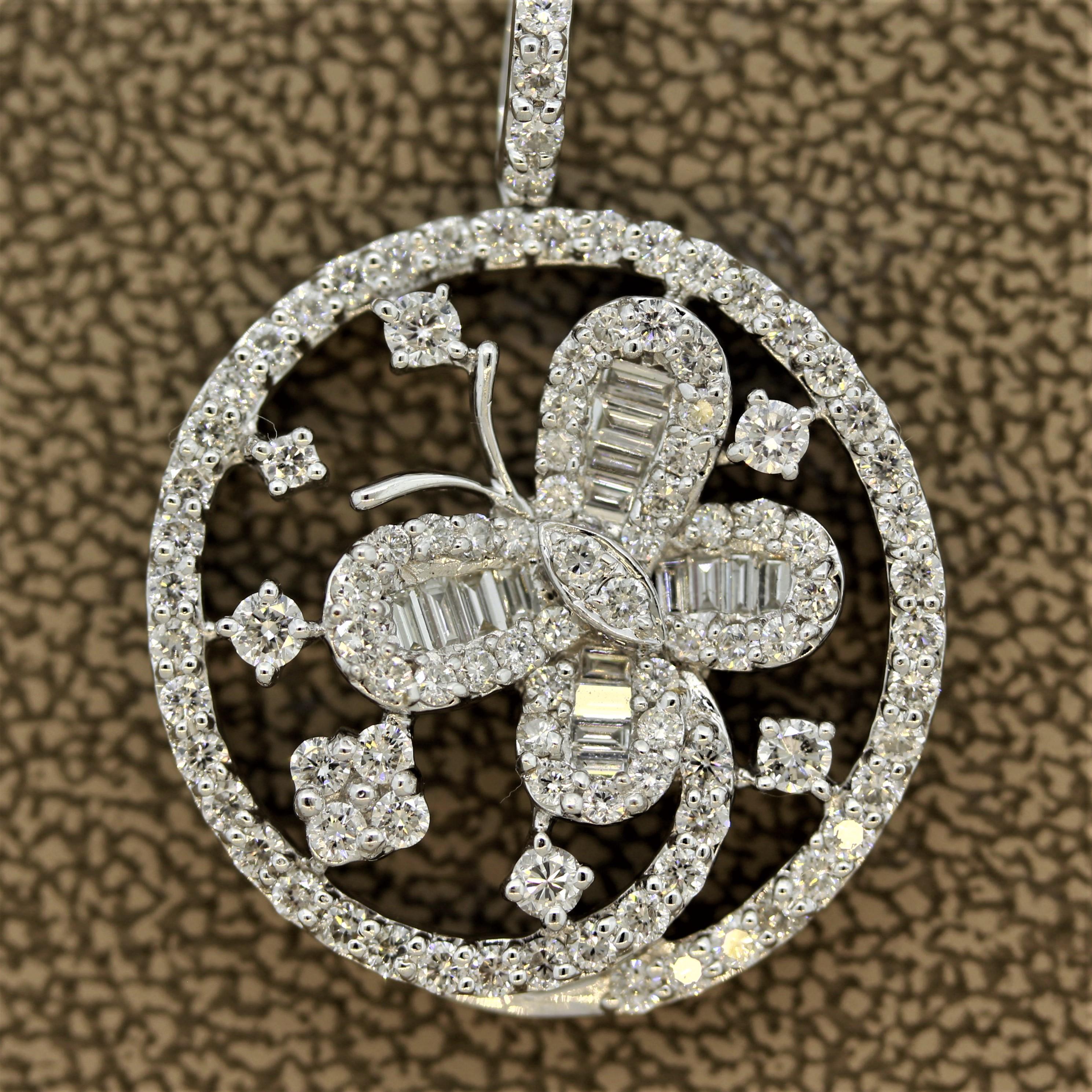 Round Cut Diamond Gold Butterfly Pendant