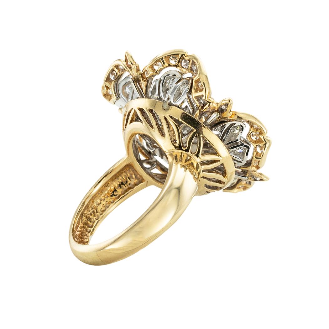 Contemporary Diamond Gold Camellia Flower Cocktail Ring For Sale