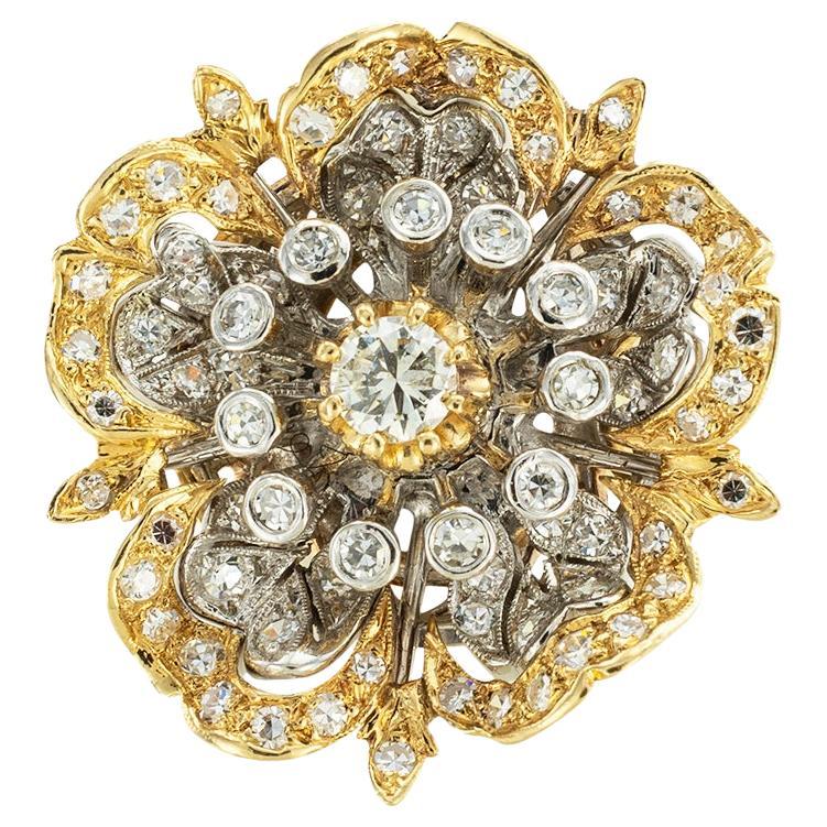 Diamond Gold Camellia Flower Cocktail Ring For Sale