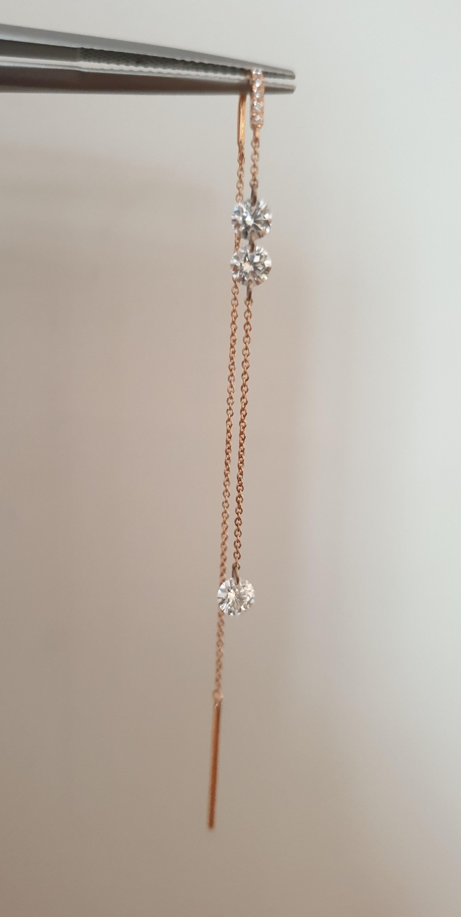 Round Cut Brilliant Cut Diamond 18k Gold Chain Drop Dangle Earring For Sale