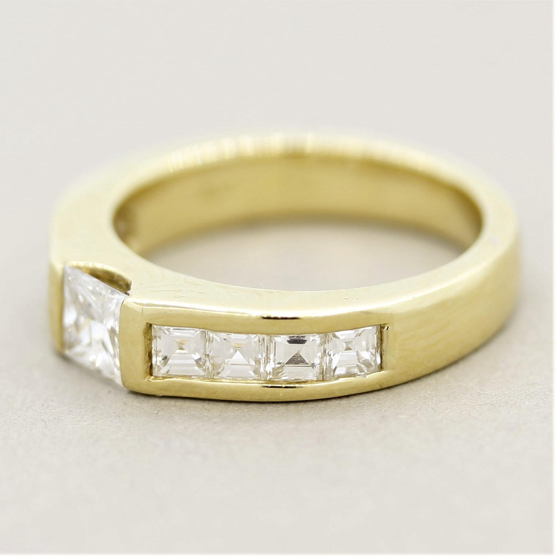 Square Cut Diamond Gold Channel-Set Band Ring For Sale