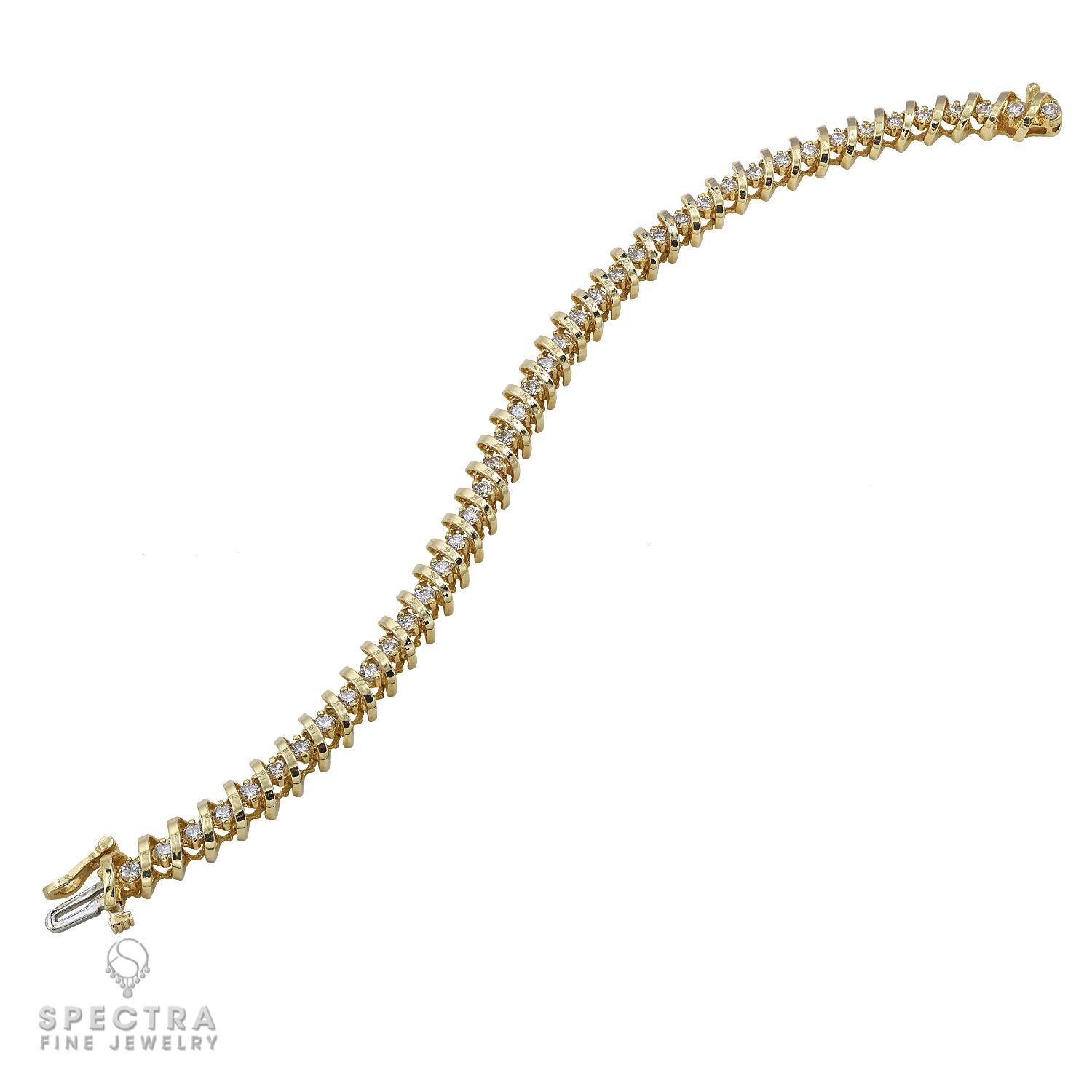 Diamant-Goldspirale-Armband (Rundschliff) im Angebot