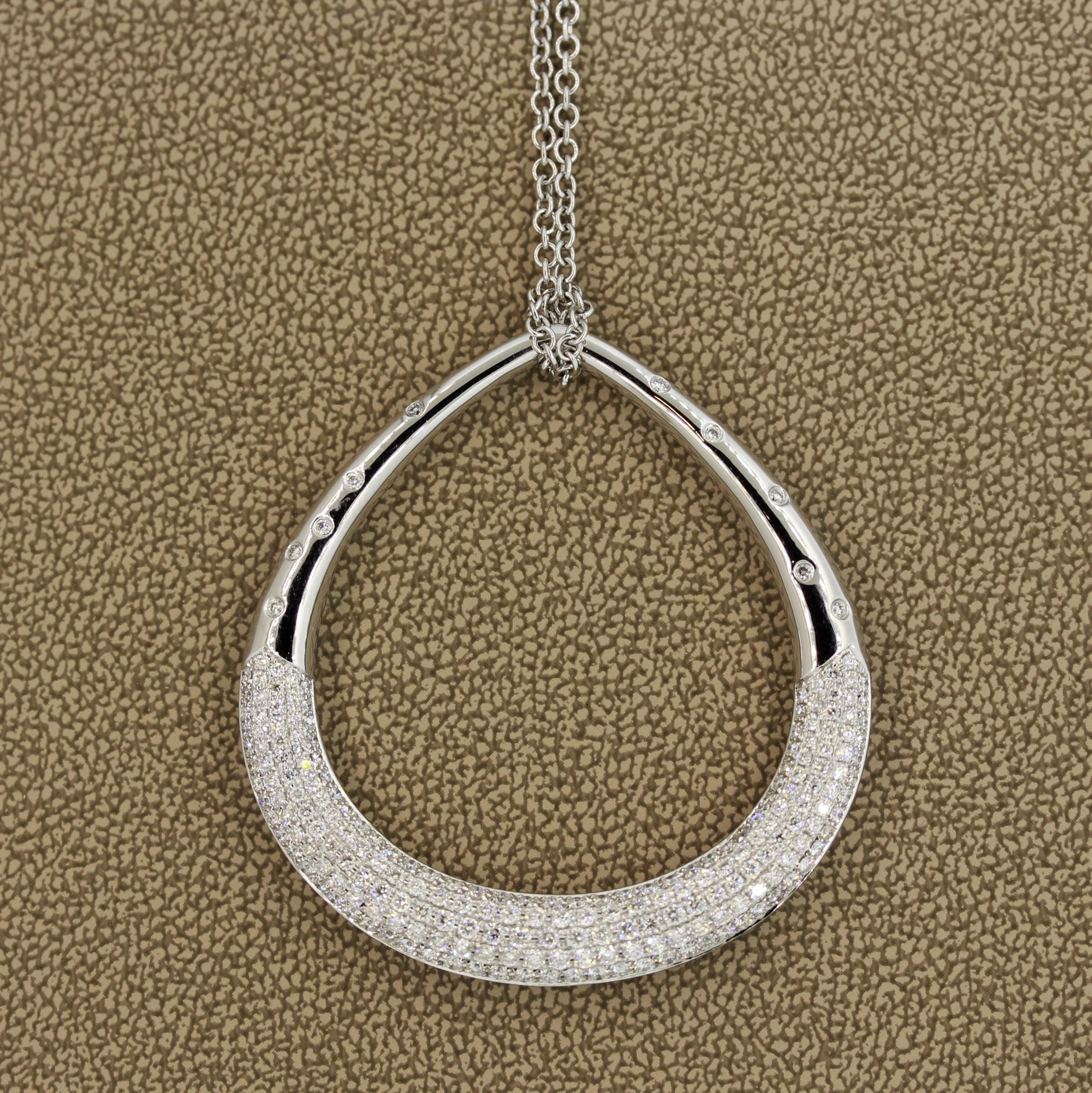 Round Cut Diamond Gold Crescent Pendant Necklace