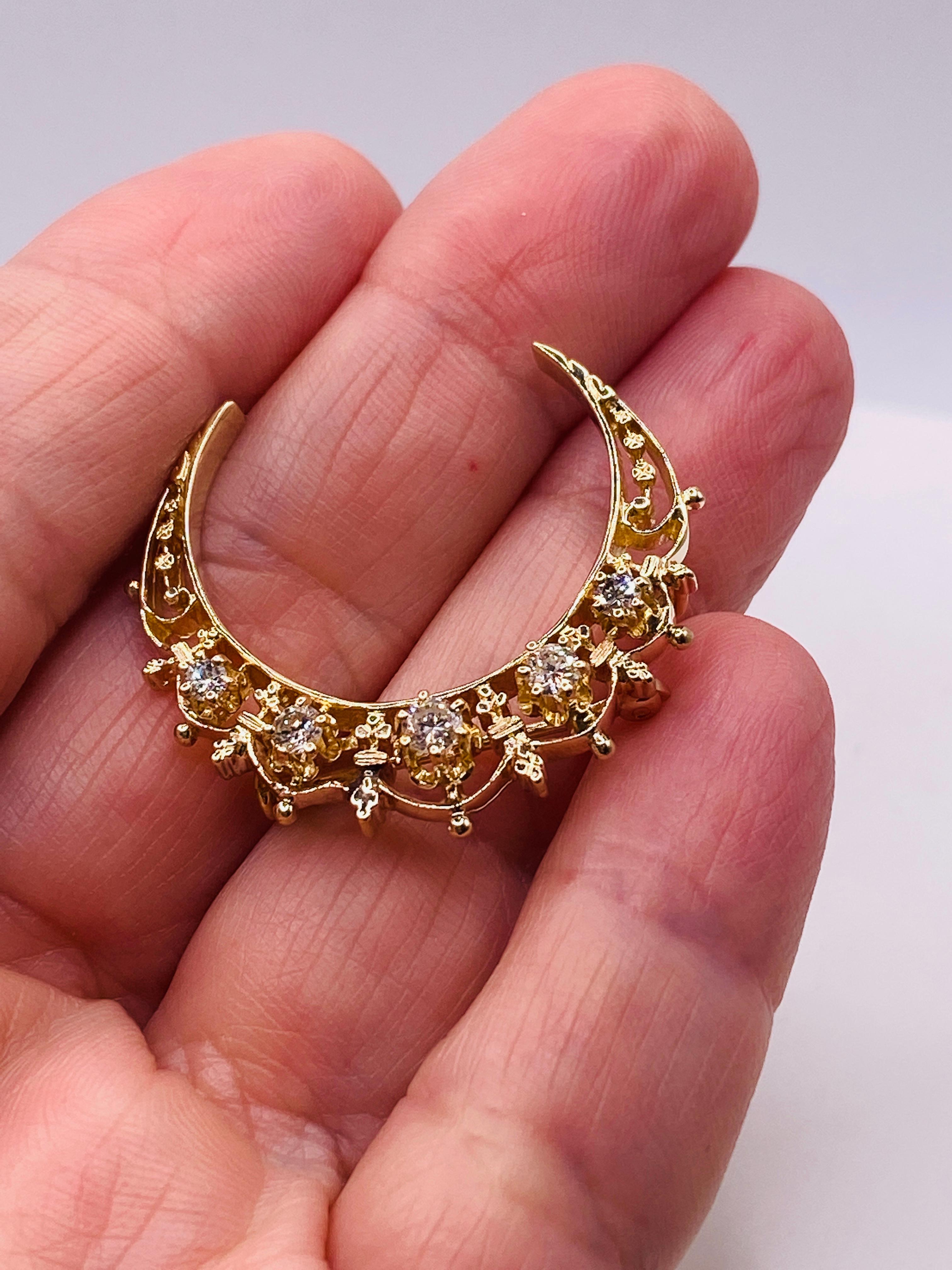 Brilliant Cut Diamond Gold Crescent Pin Pendant