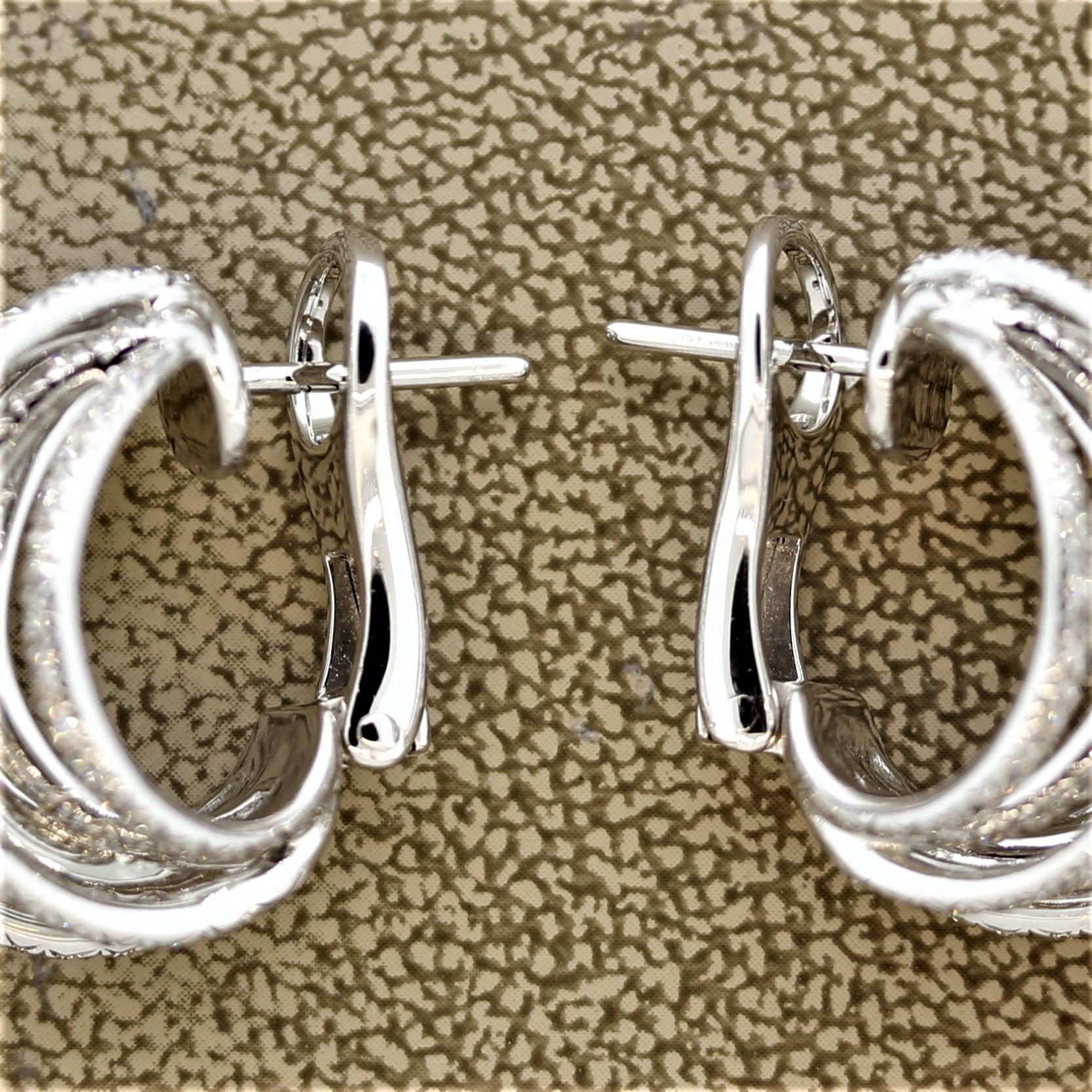 Women's Diamond Gold “Crossover” Earrings For Sale