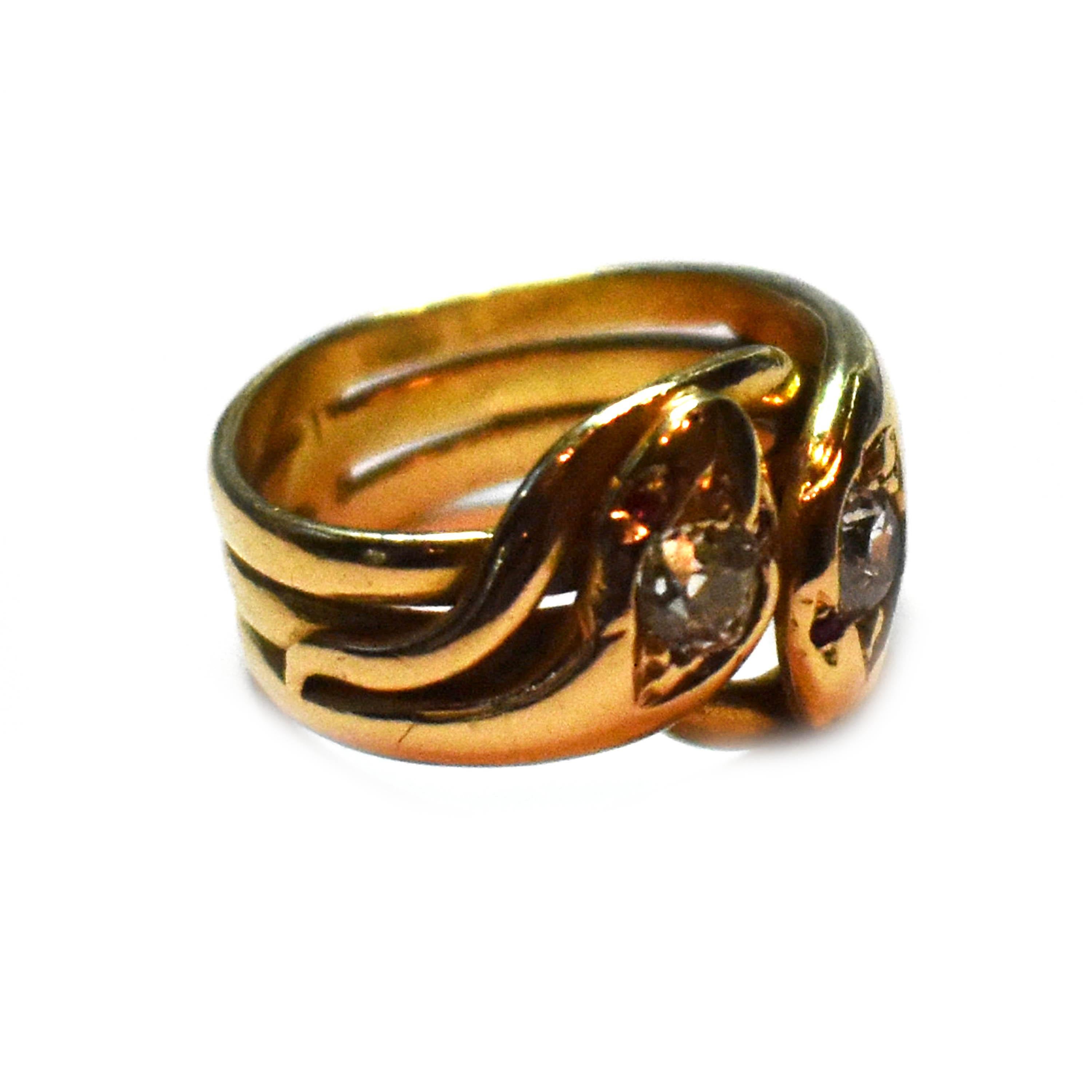 Victorian Diamond Gold Crossover Snake Ring