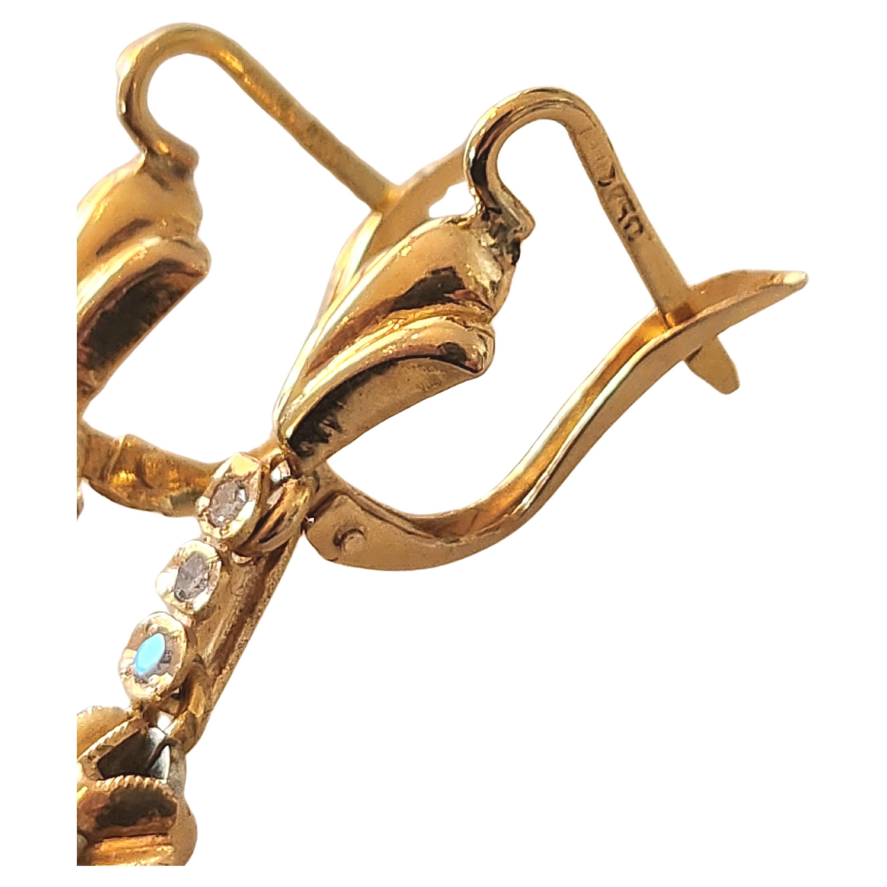Diamant-Ohrringe aus Gold mit baumelnden Ohrringen im Zustand „Hervorragend“ im Angebot in Cairo, EG