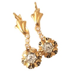 Antique Diamond Gold Dangling Earrings