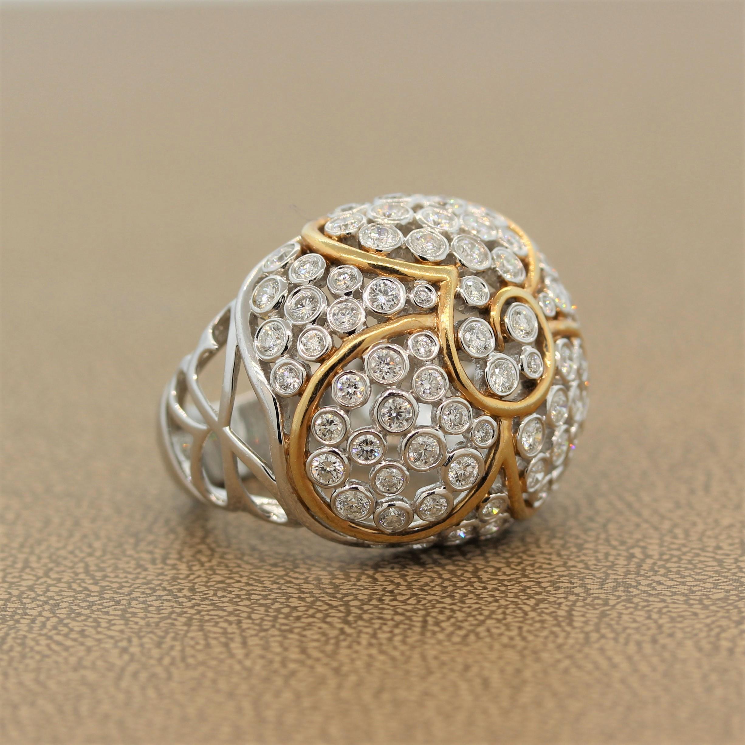 Round Cut Diamond Gold Dome Cocktail Ring