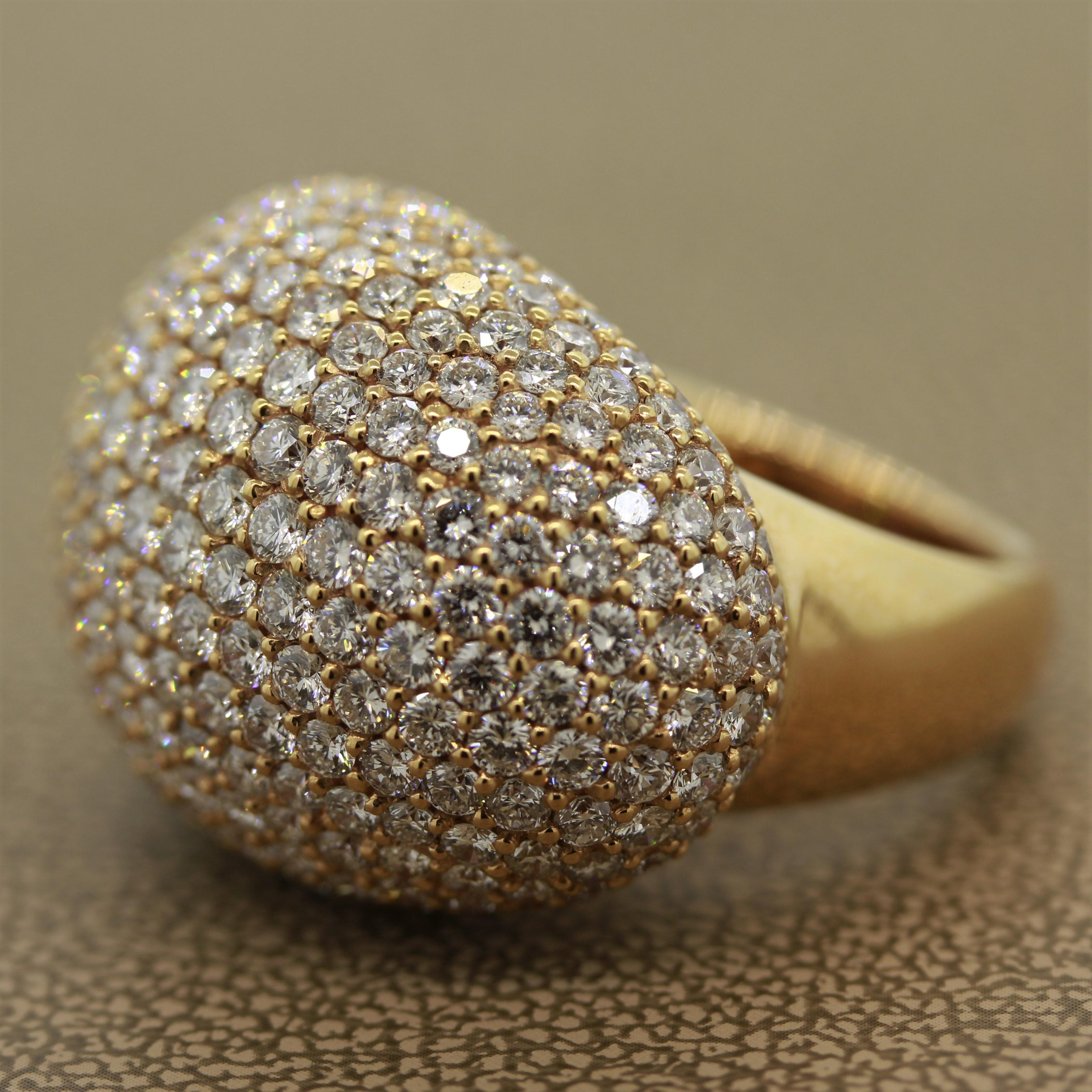 Round Cut Diamond Gold Dome Cocktail Ring For Sale