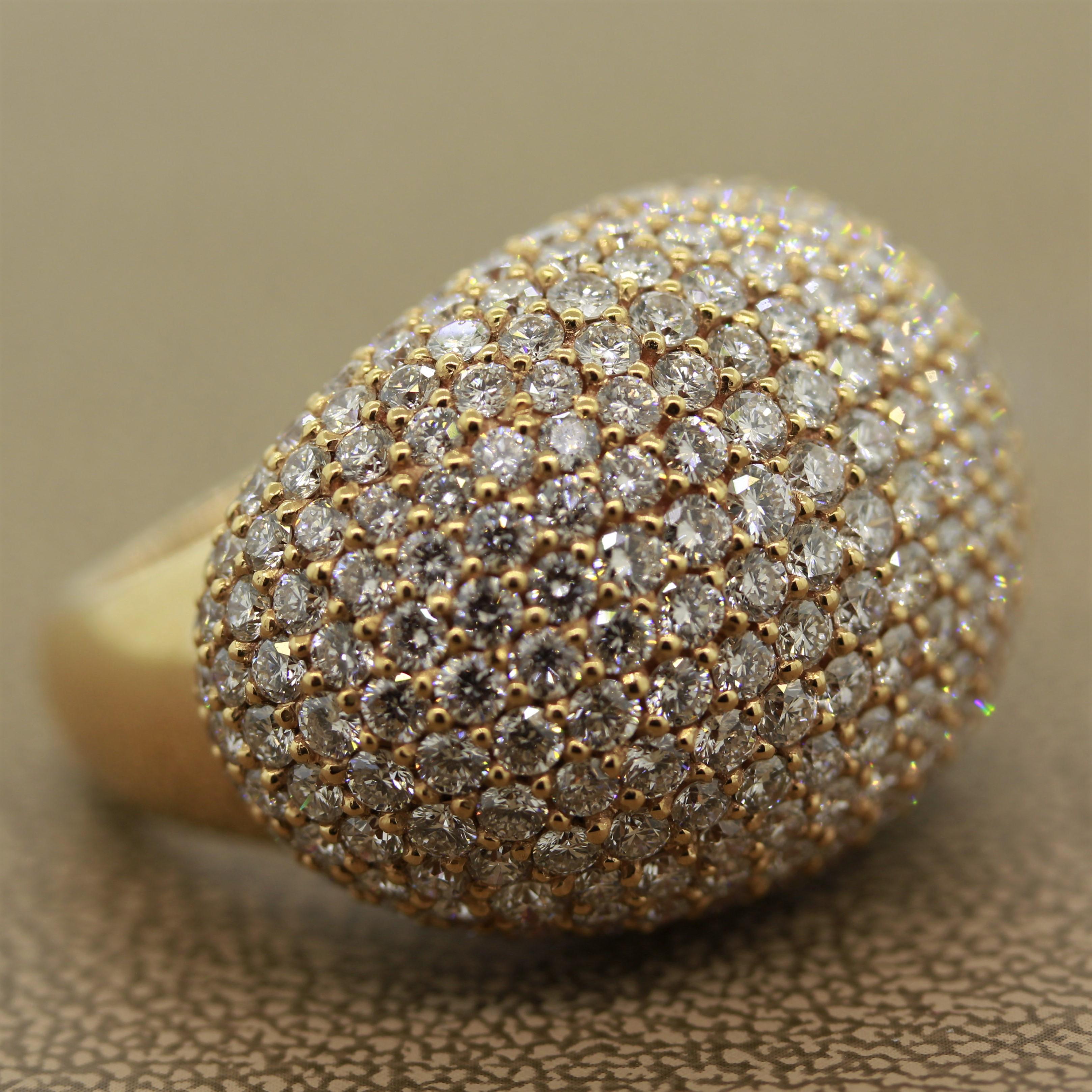 Diamond Gold Dome Cocktail Ring For Sale 2