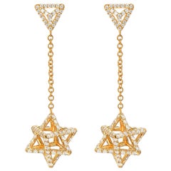 Diamond Gold Merkaba Star Drop Earrings 2.39 Carats