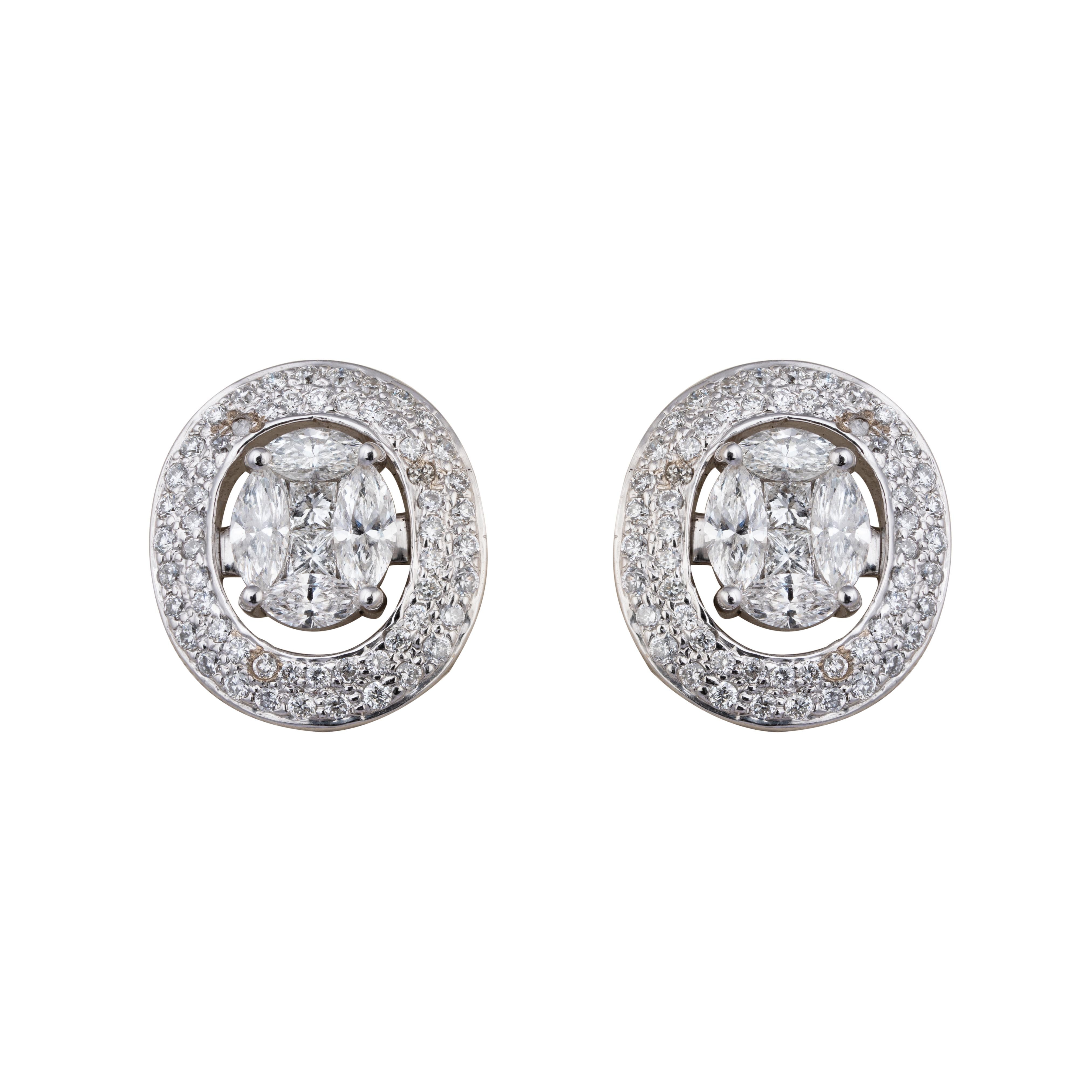 18k gold 1.58cts Diamond Earring In New Condition For Sale In jaipur, IN