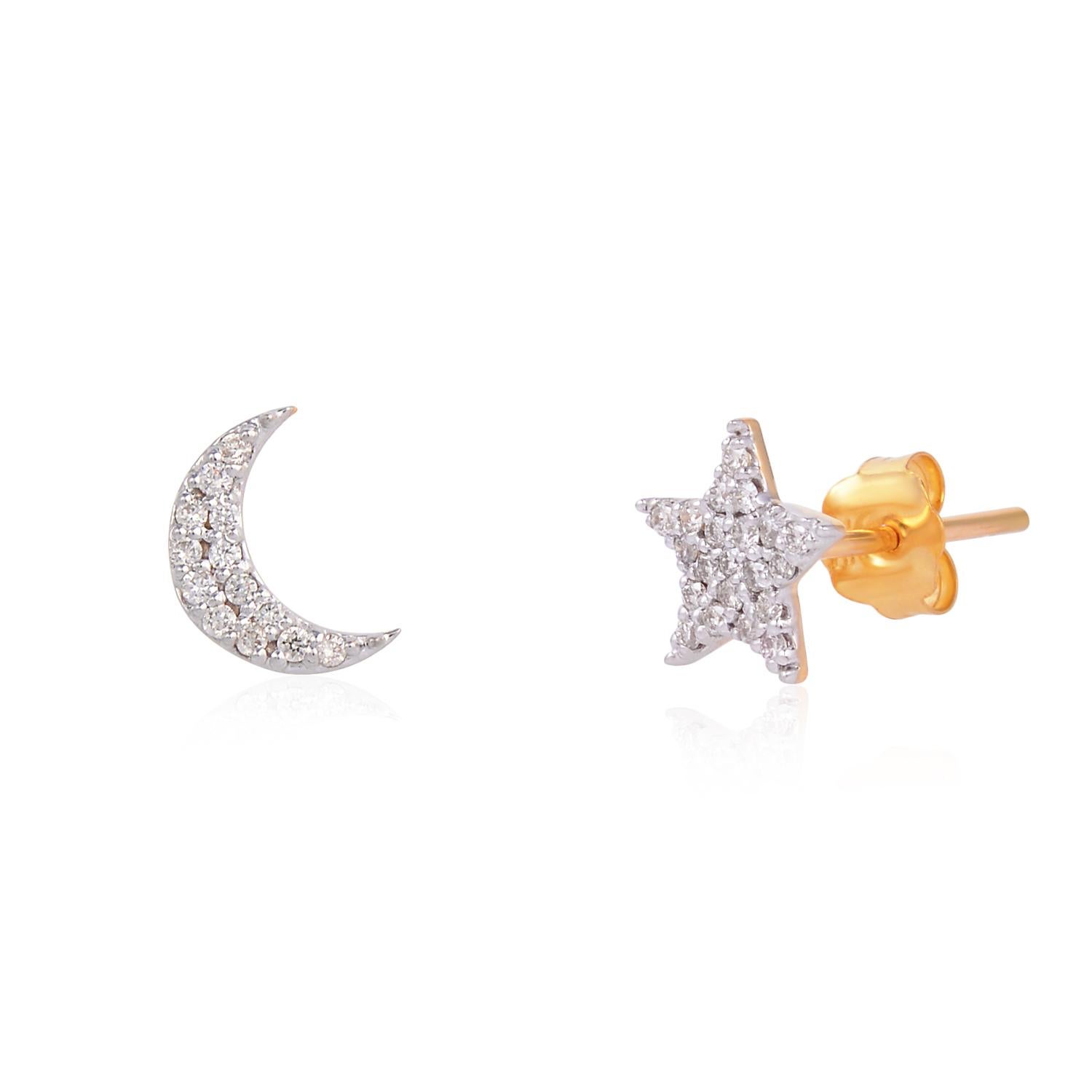 Women's 14k gold 0.13cts Diamond star and moon earring