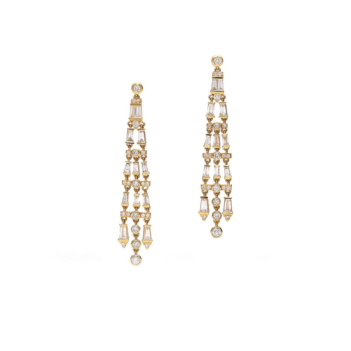 Contemporary Diamond Gold Earrings For Sale