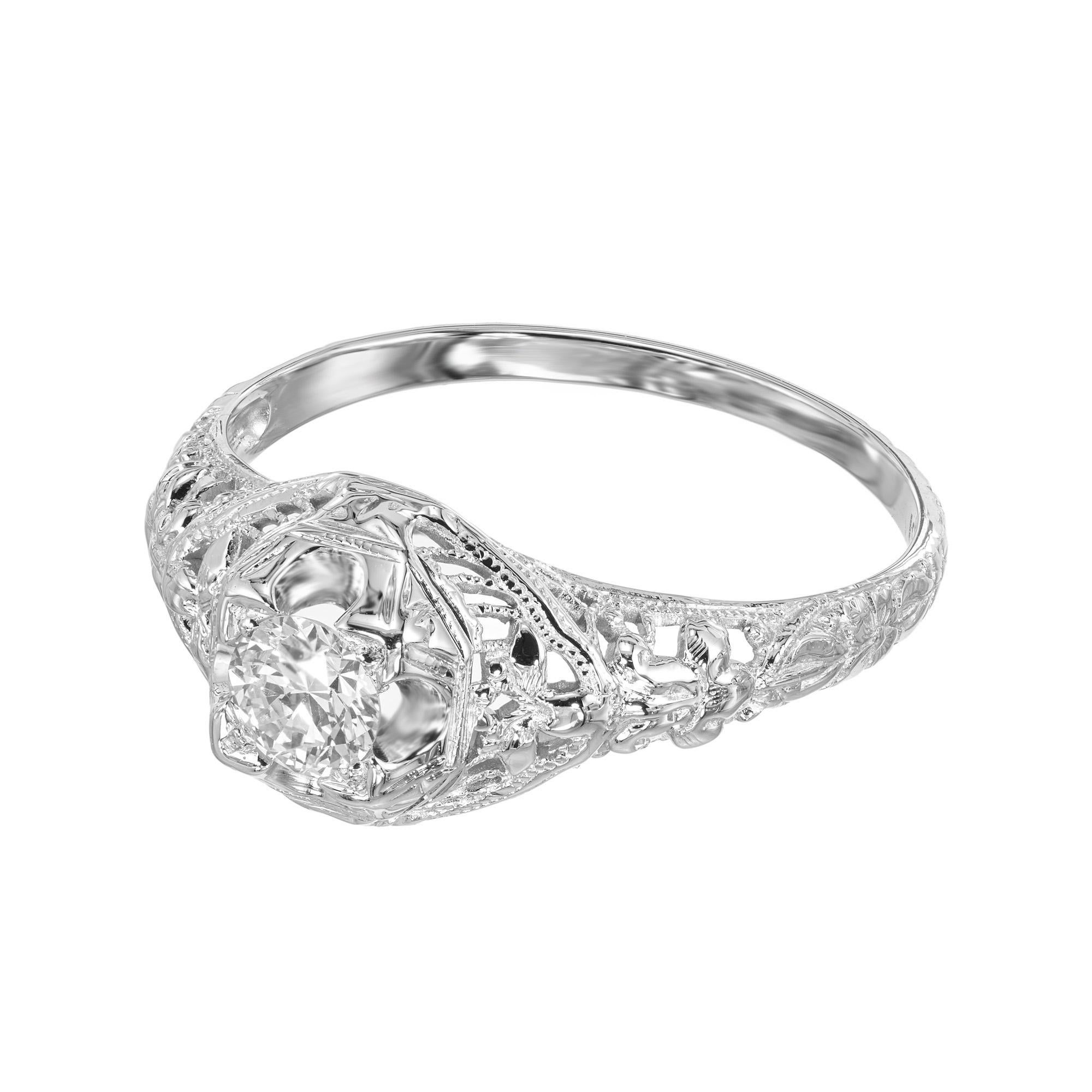 Anillo de compromiso de oro con diamantes y filigrana Corte europeo antiguo en venta