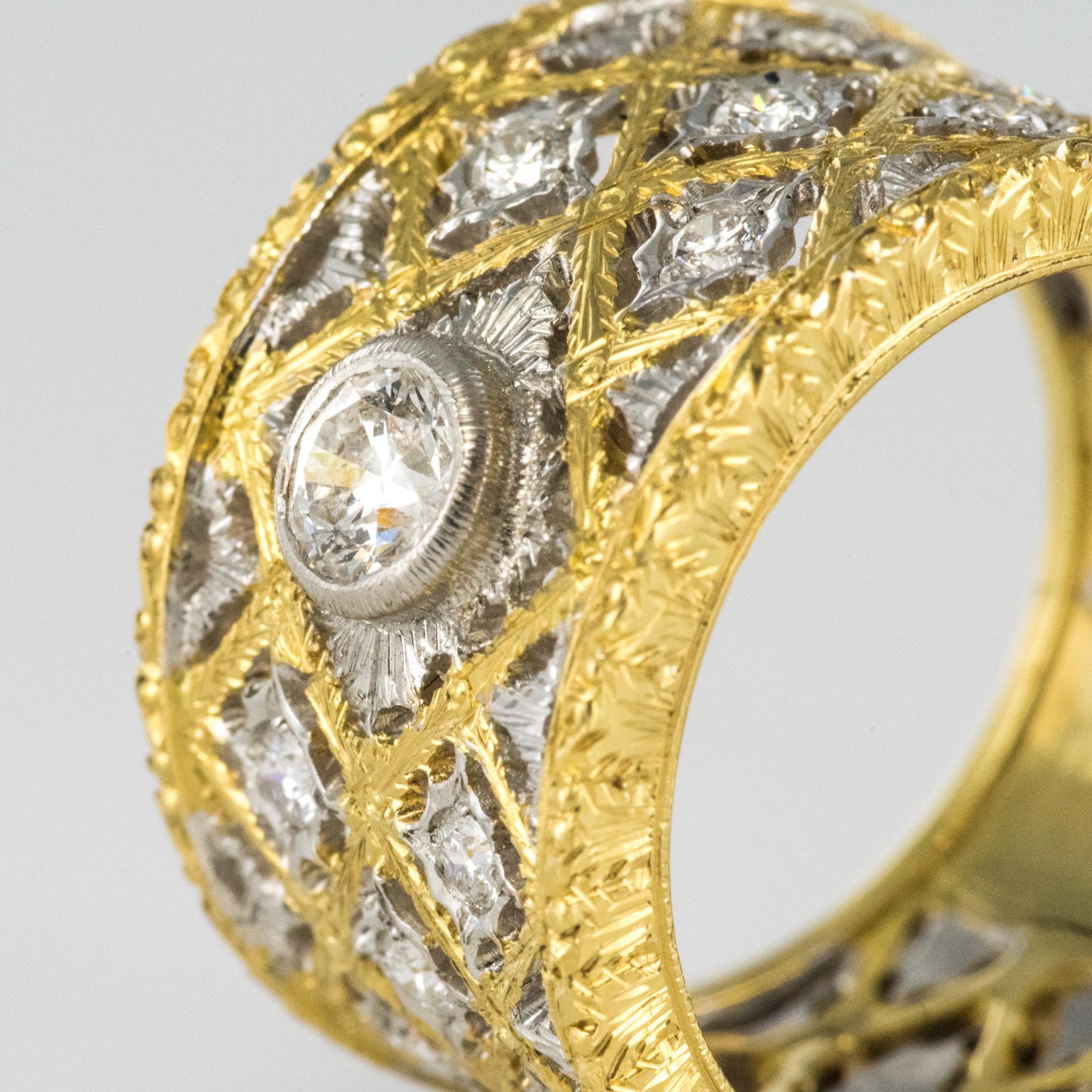 Brilliant Cut Diamond Gold Filigree Large Band Ring