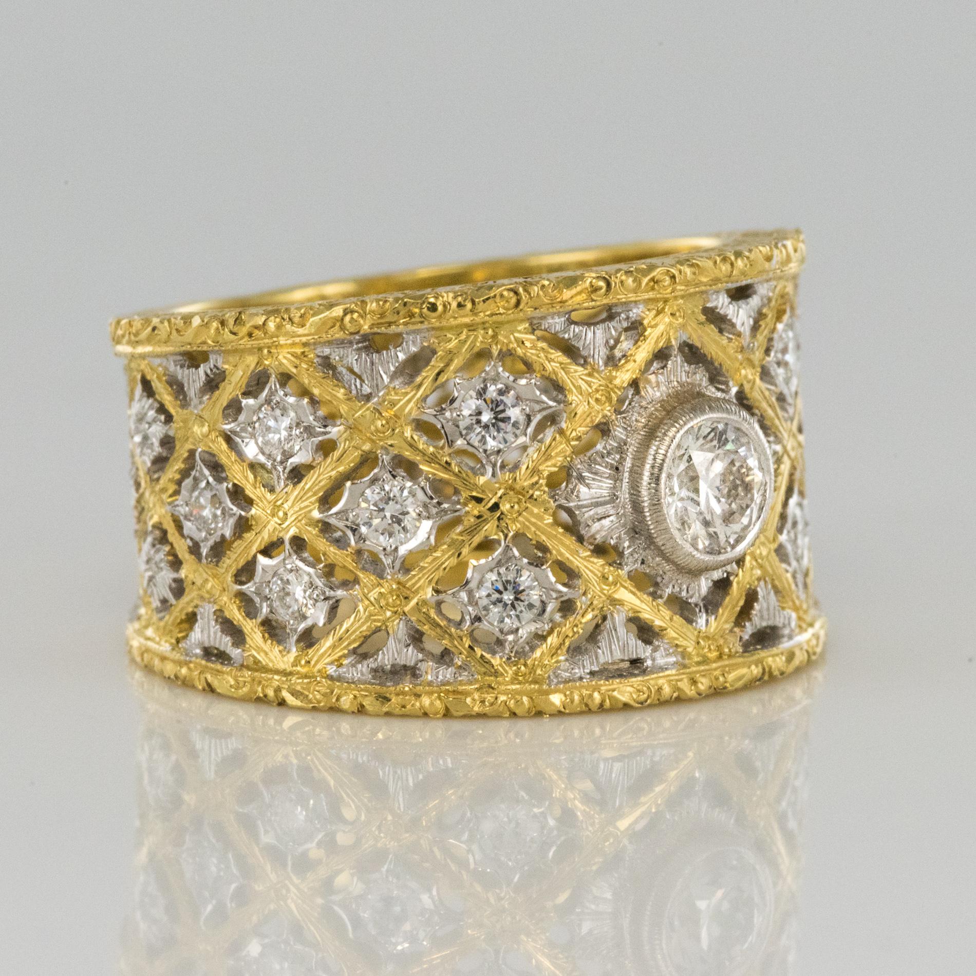 Diamond Gold Filigree Large Band Ring 6