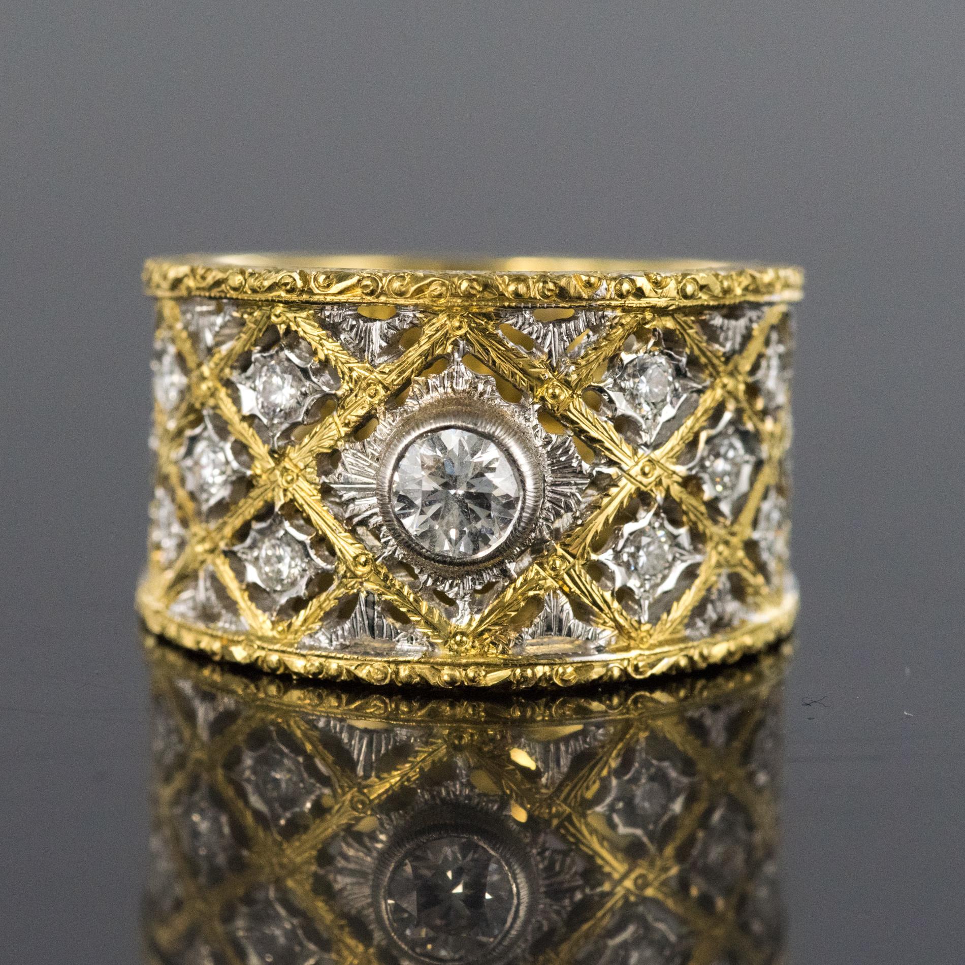 Women's Diamond Gold Filigree Large Band Ring