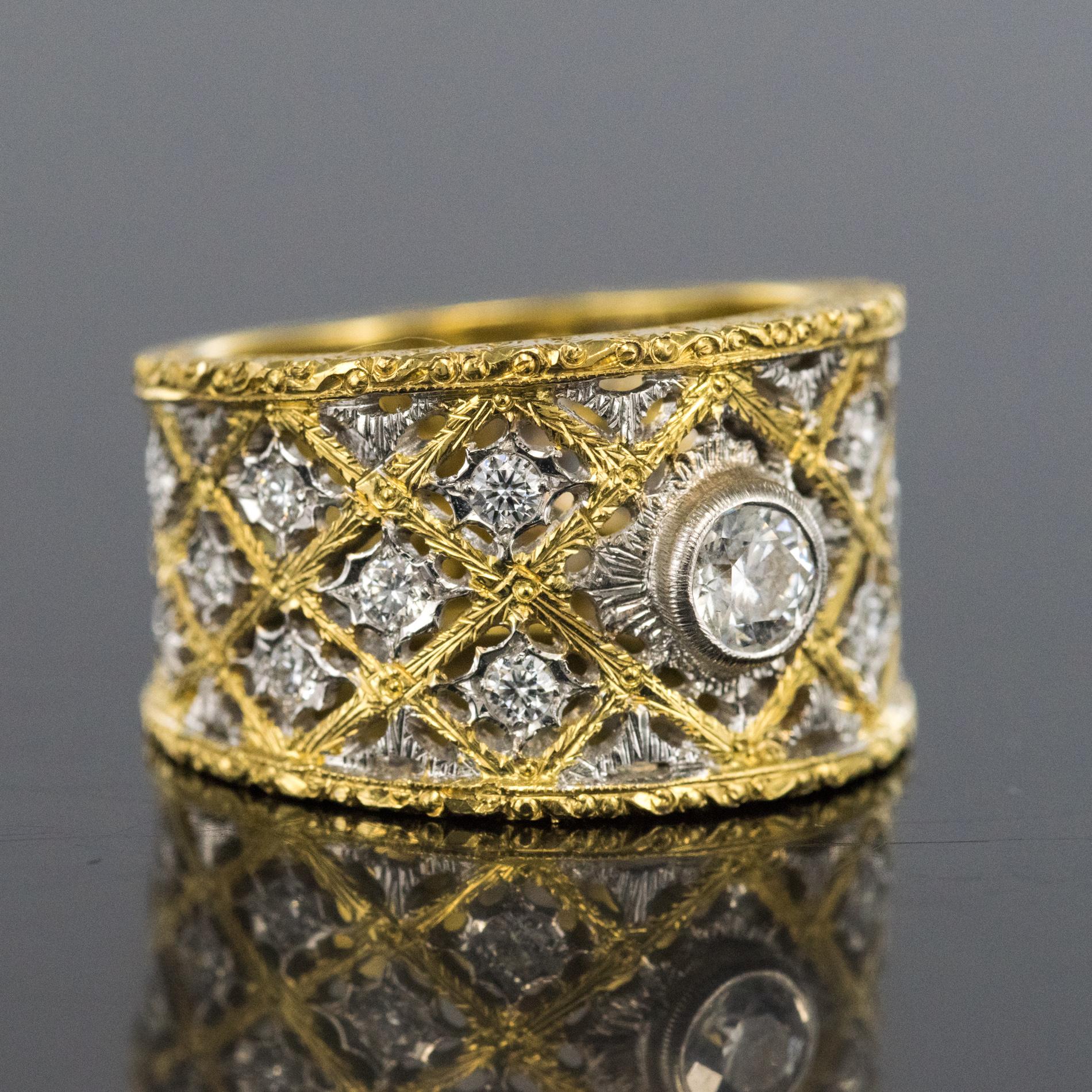 Renaissance Diamond Gold Filigree Large Band Ring