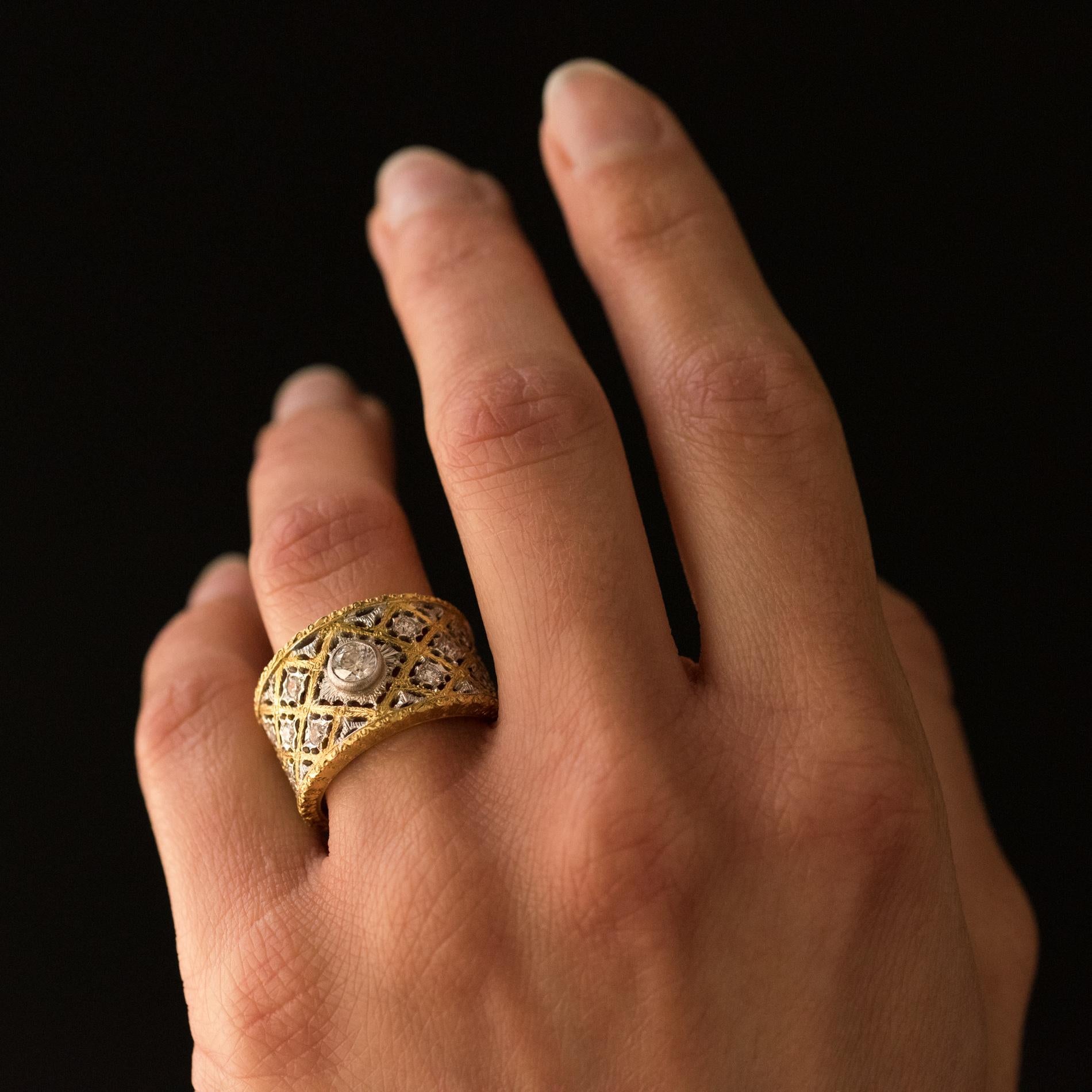 Diamond Gold Filigree Large Band Ring 1