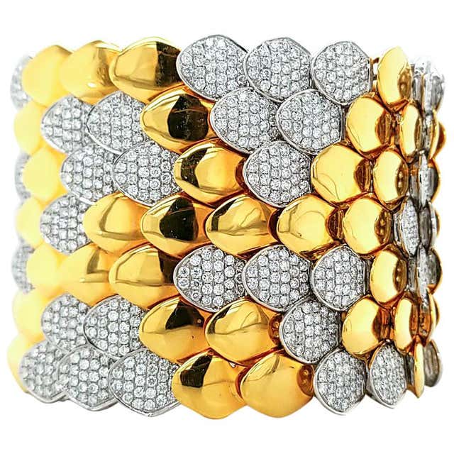 Diamond Gold Fish Scale Flexible Wide Bracelet at 1stDibs | fish scale ...