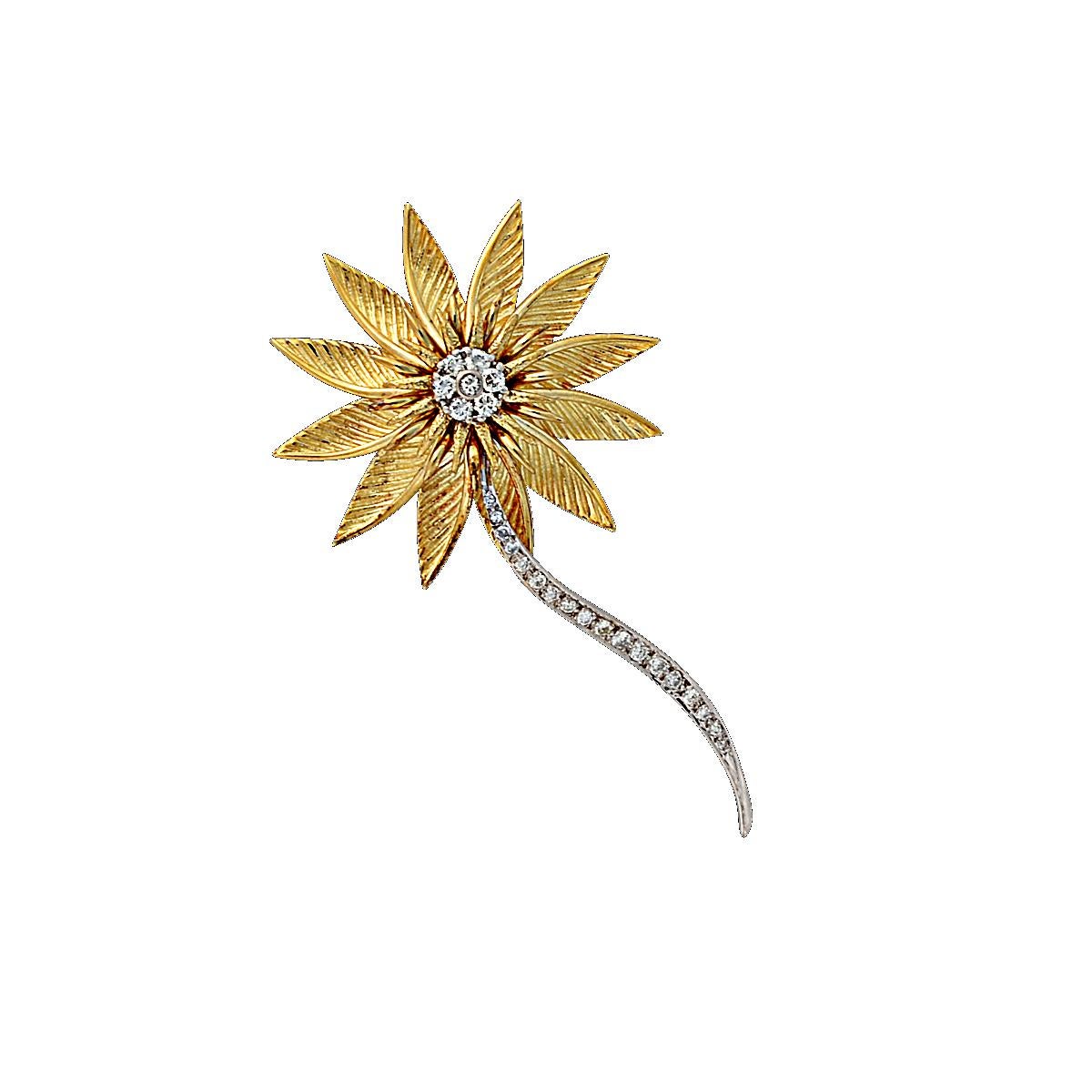 Taille brillant Broche fleur en or et diamants en vente