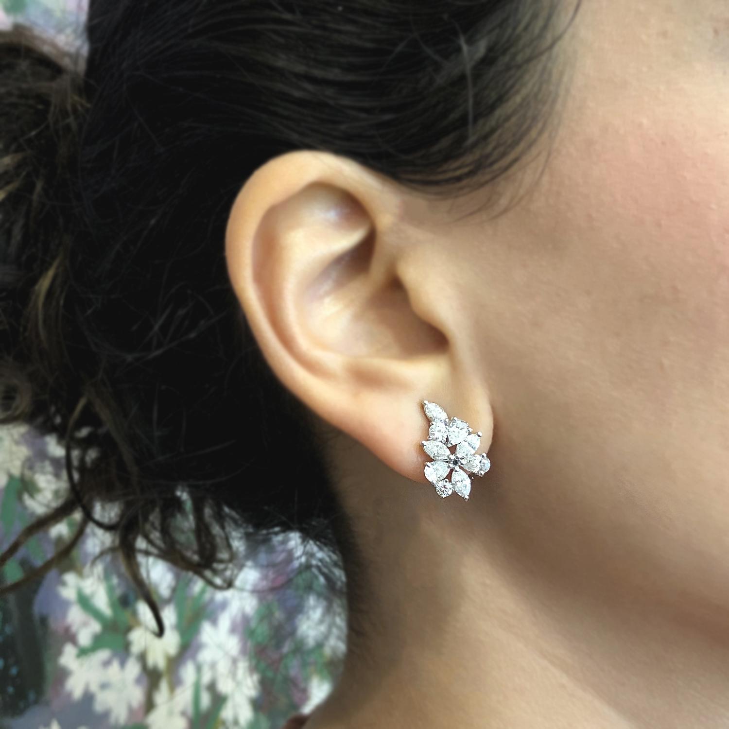 Women's Diamond Gold Flower Cluster Earrings